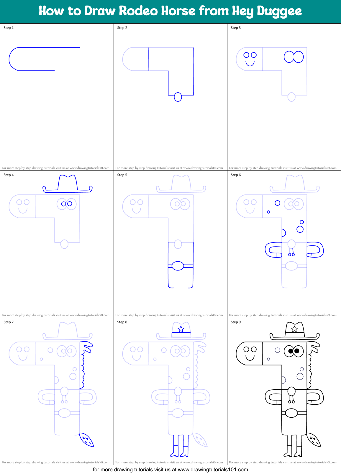 How to Draw Rodeo Horse from Hey Duggee Printable Step by Step