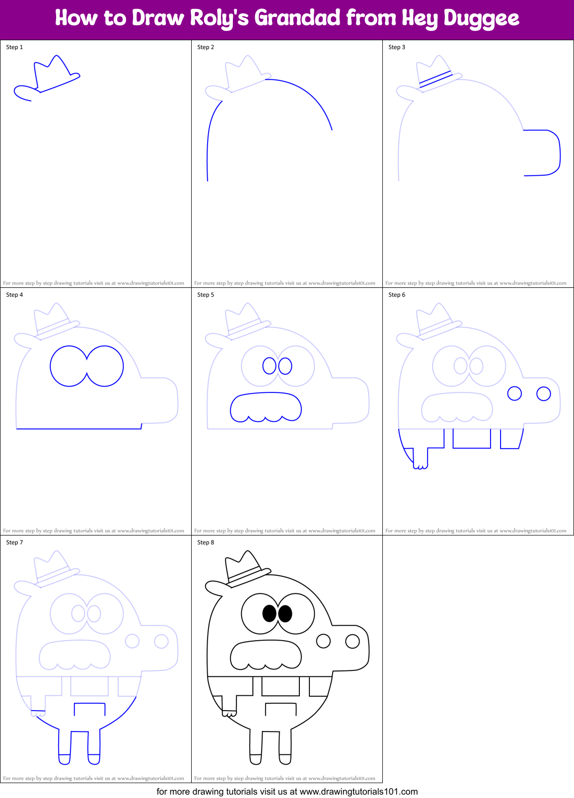 How to Draw Roly's Grandad from Hey Duggee Printable Step by Step