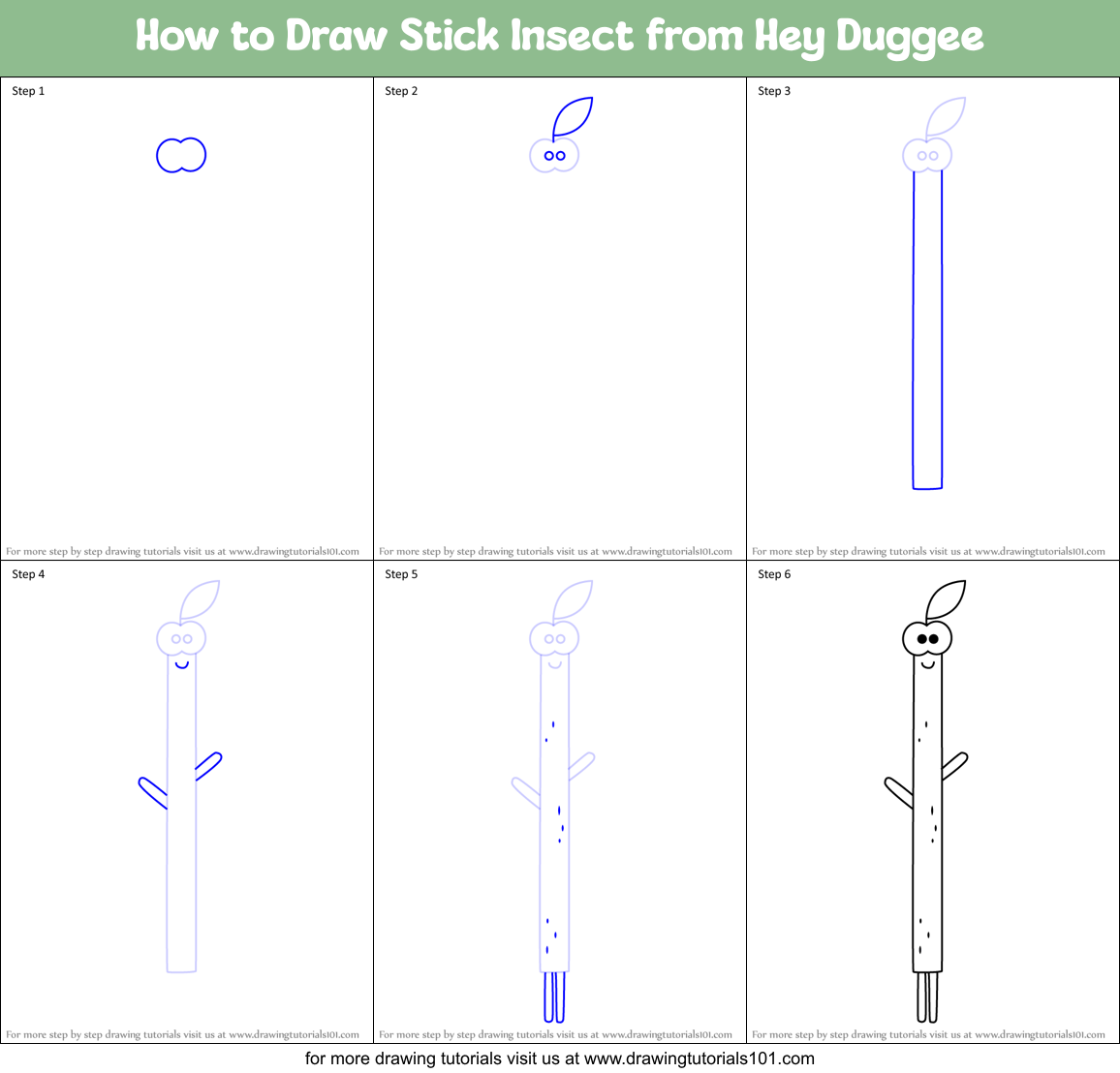 How to Draw Stick Insect from Hey Duggee Printable Step by Step