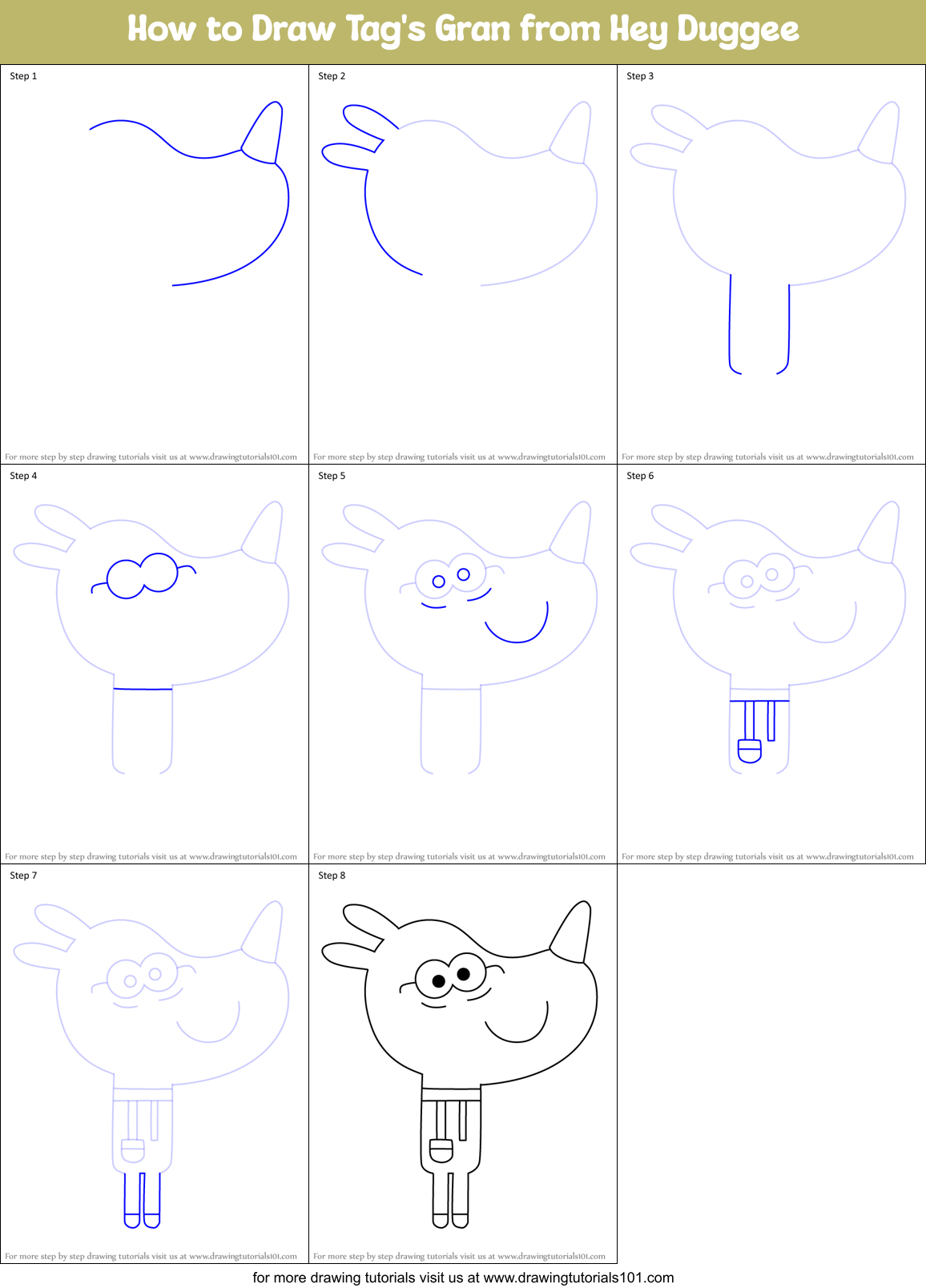 How to Draw Tag's Gran from Hey Duggee Printable Step by Step