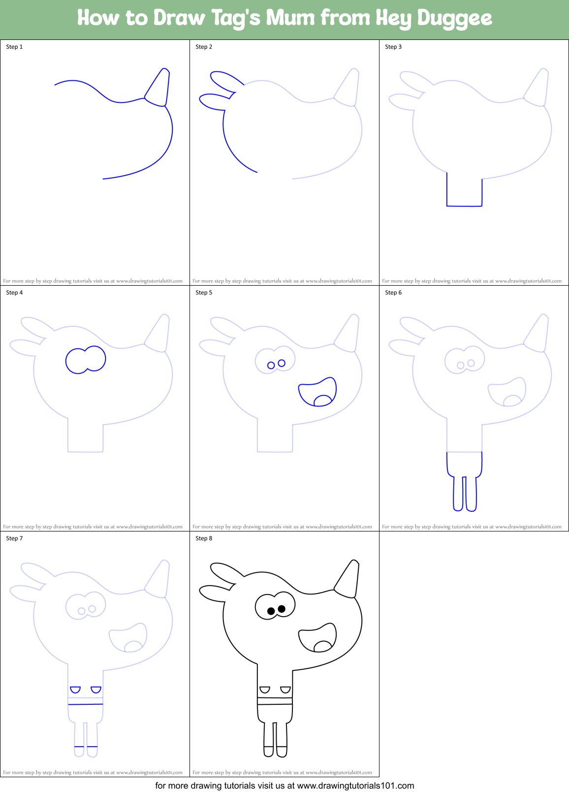 How to Draw Tag's Mum from Hey Duggee Printable Step by Step