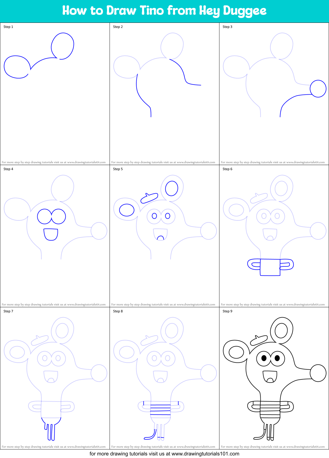 How to Draw Tino from Hey Duggee Printable Step by Step