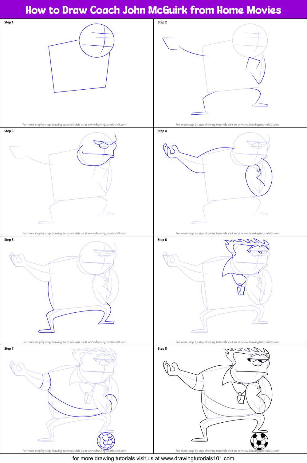 How to Draw Coach John McGuirk from Home Movies Printable Step by Step