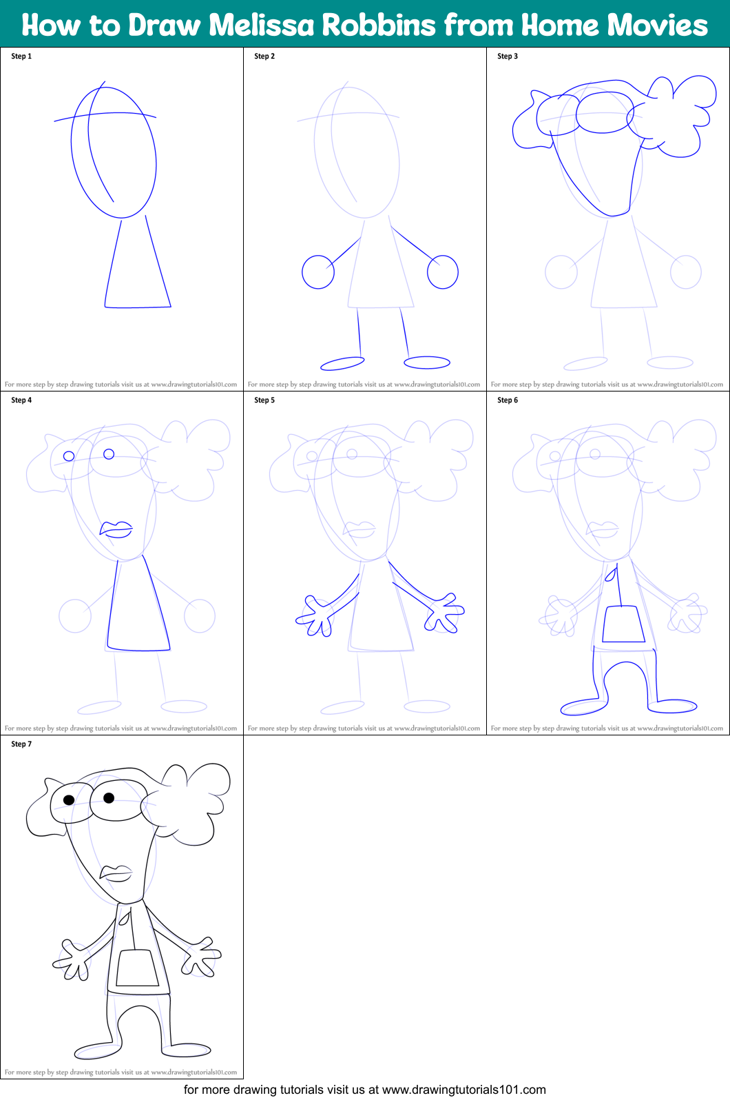How to Draw Melissa Robbins from Home Movies Printable Step by Step