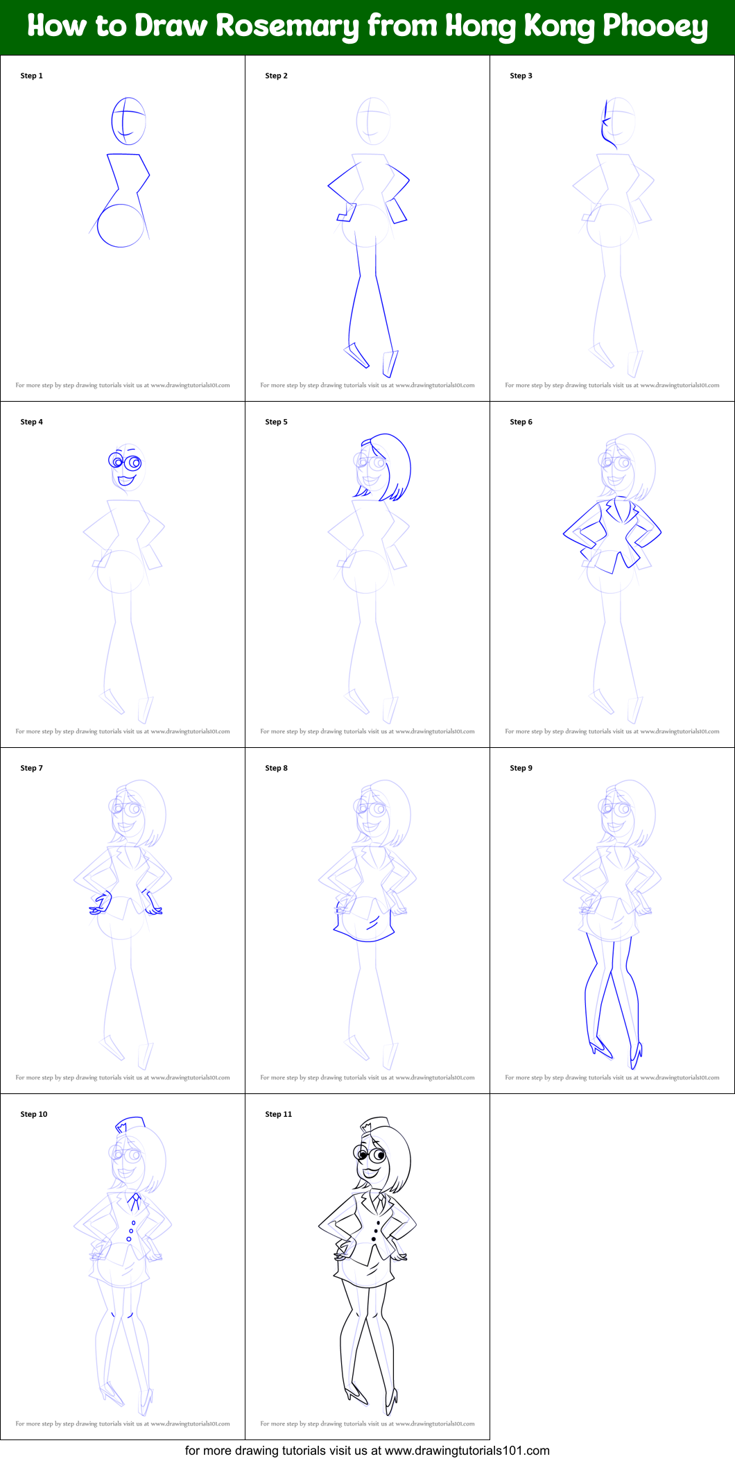 How to Draw Rosemary from Hong Kong Phooey Printable Step by Step