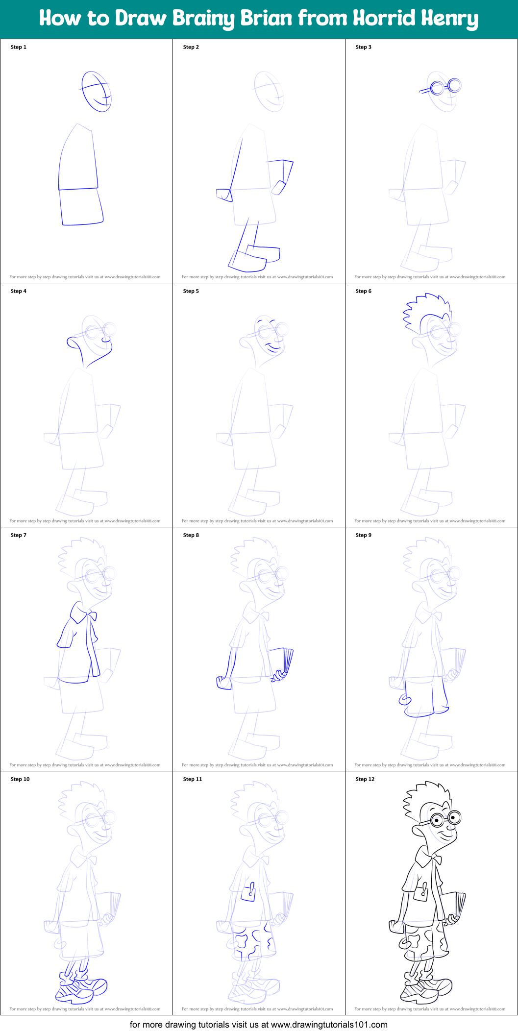 How to Draw Brainy Brian from Horrid Henry Printable Step by Step