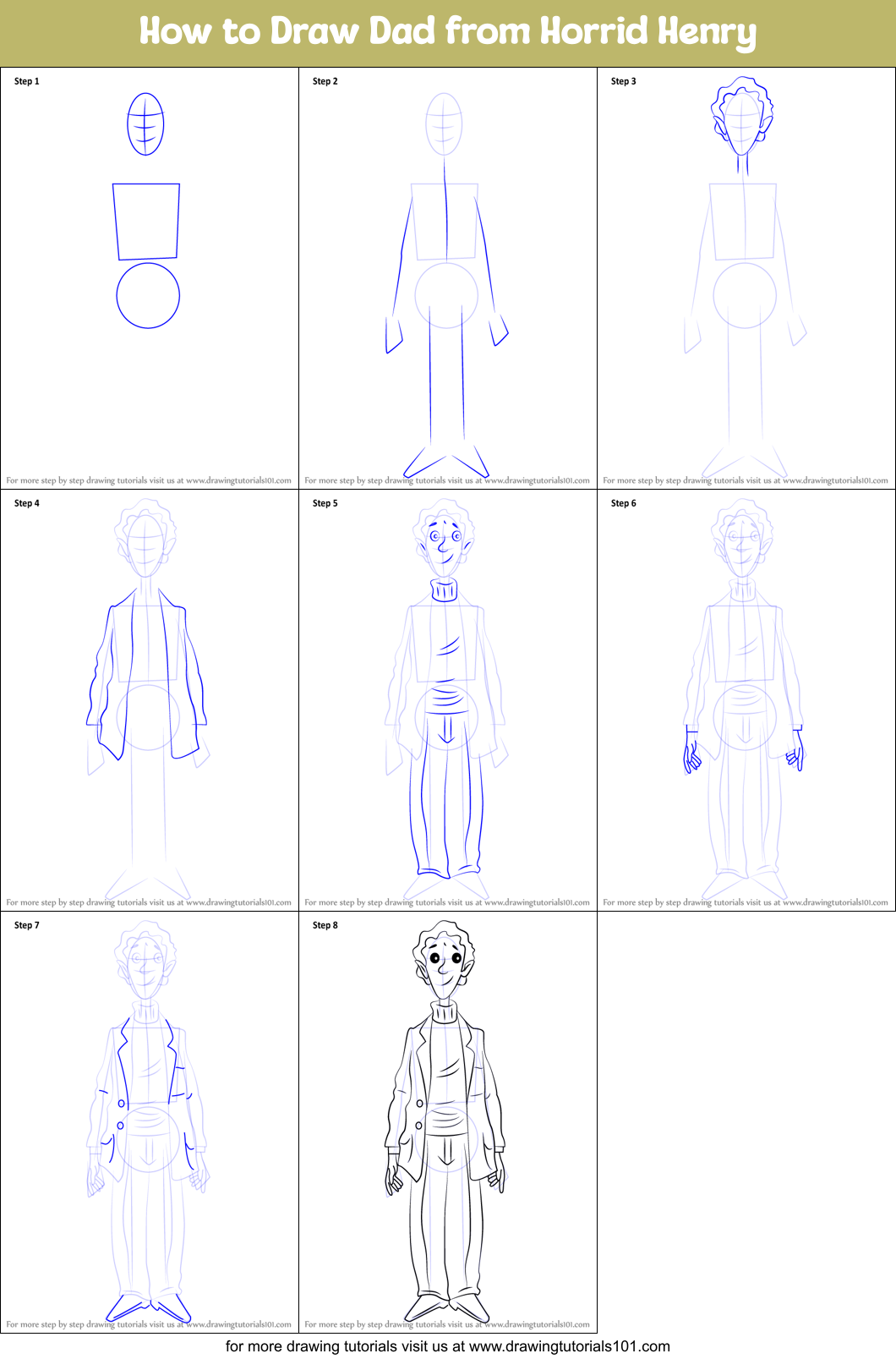 How to Draw Dad from Horrid Henry Printable Step by Step