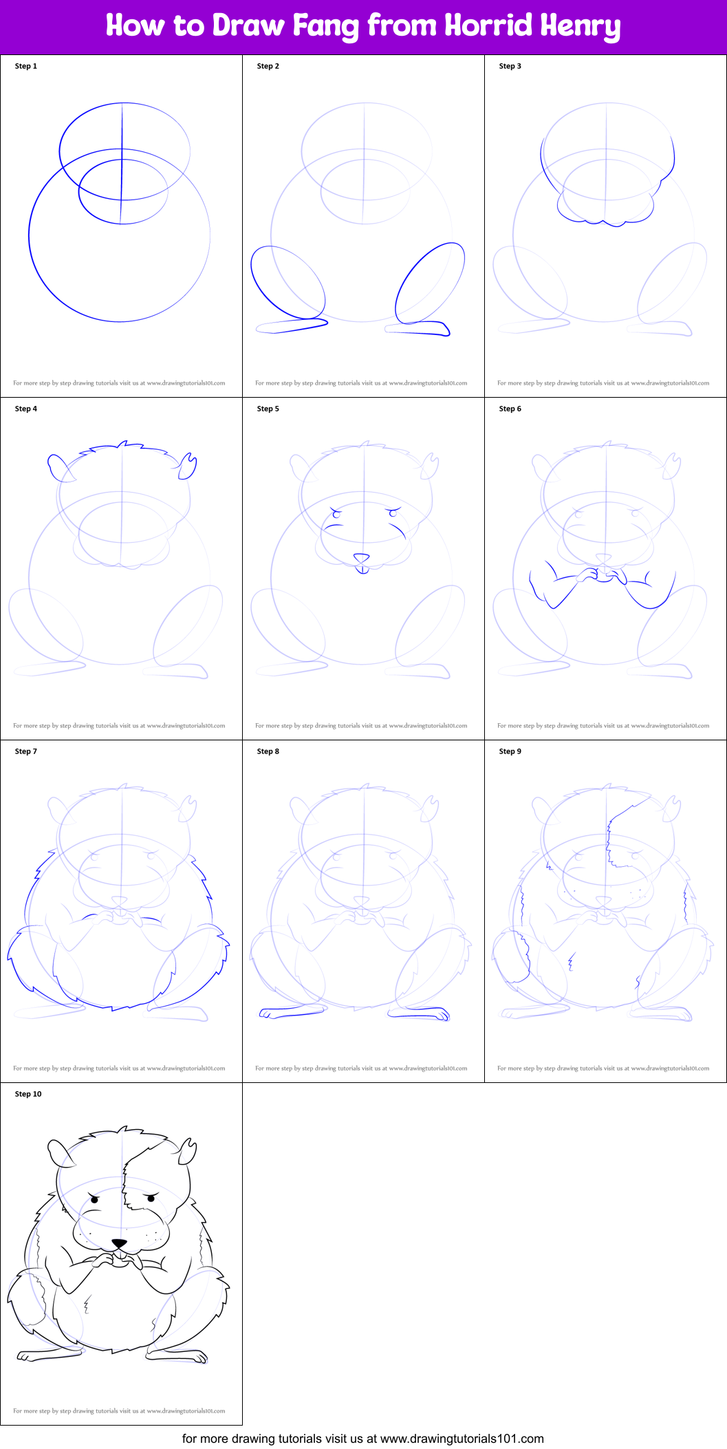 How to Draw Fang from Horrid Henry Printable Step by Step
