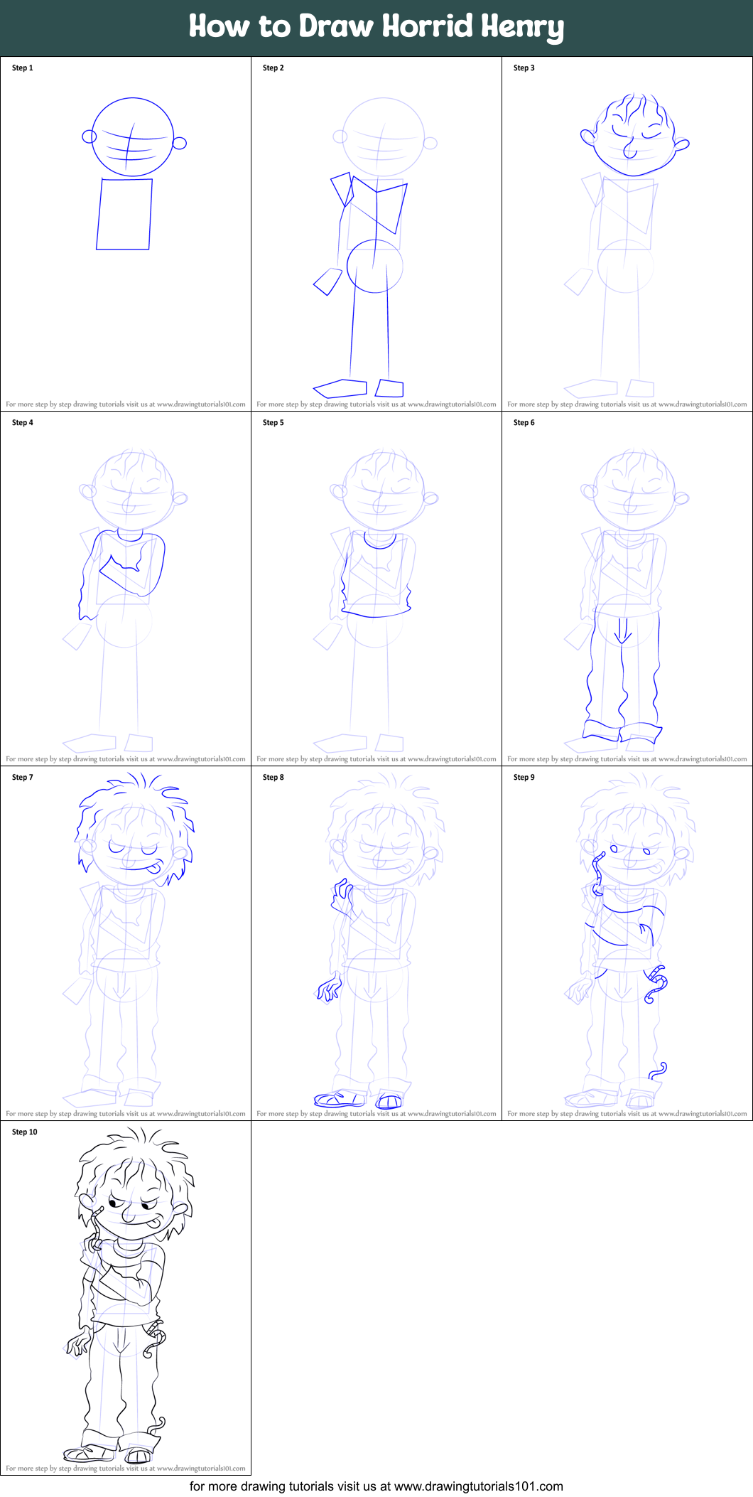 How to Draw Horrid Henry Printable Step by Step