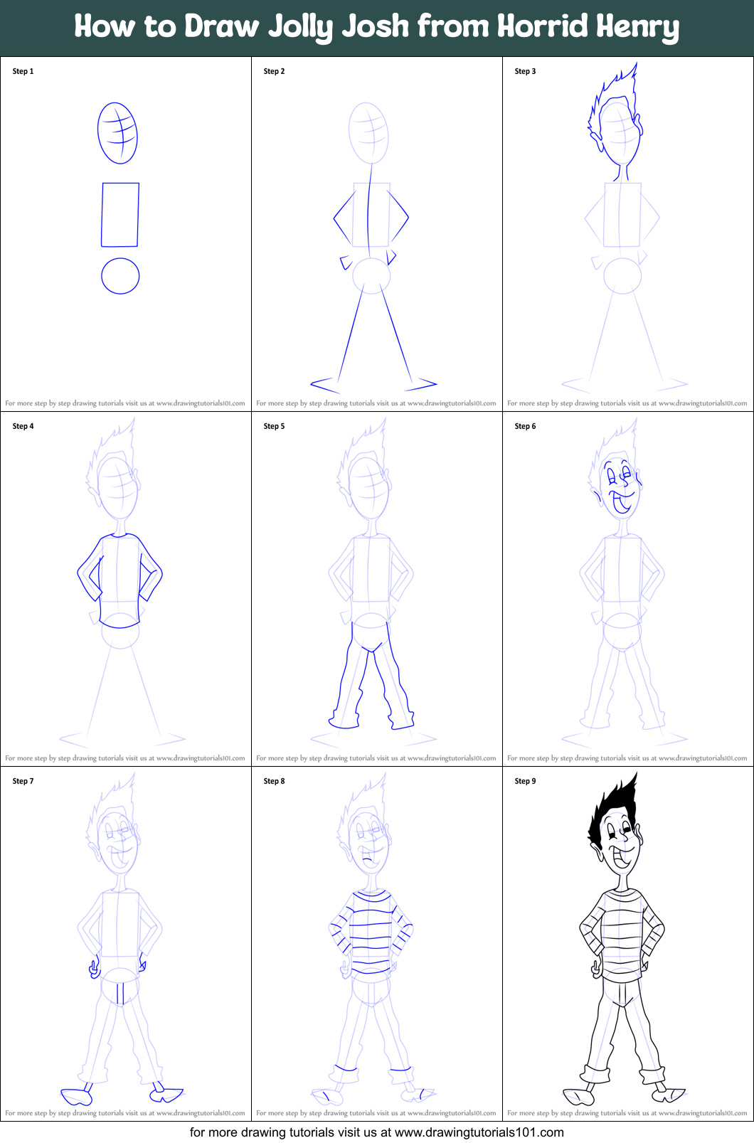 How to Draw Jolly Josh from Horrid Henry Printable Step by Step