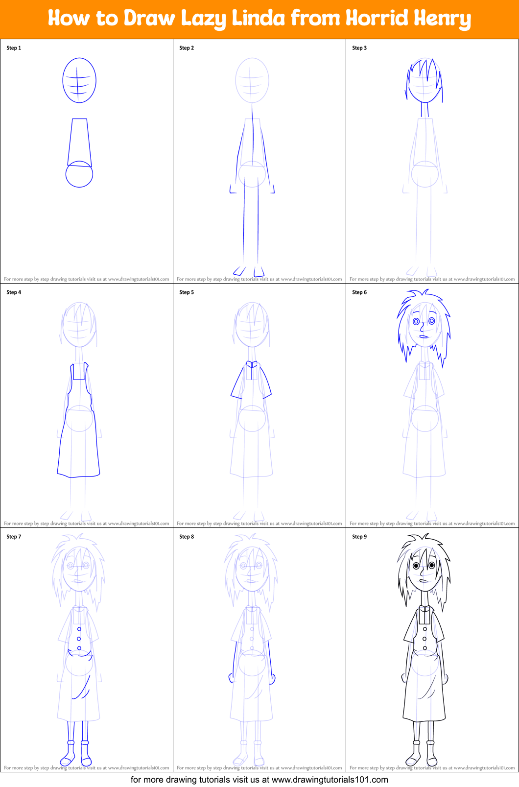 How to Draw Lazy Linda from Horrid Henry Printable Step by Step