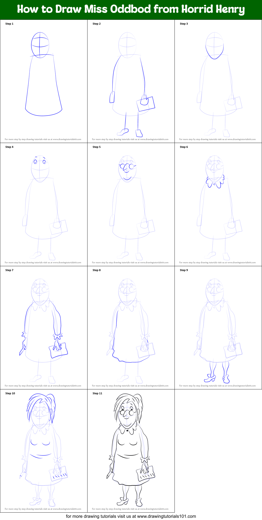 How to Draw Miss Oddbod from Horrid Henry Printable Step by Step