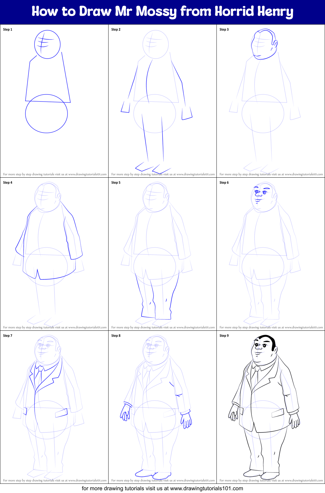 How to Draw Mr Mossy from Horrid Henry Printable Step by Step