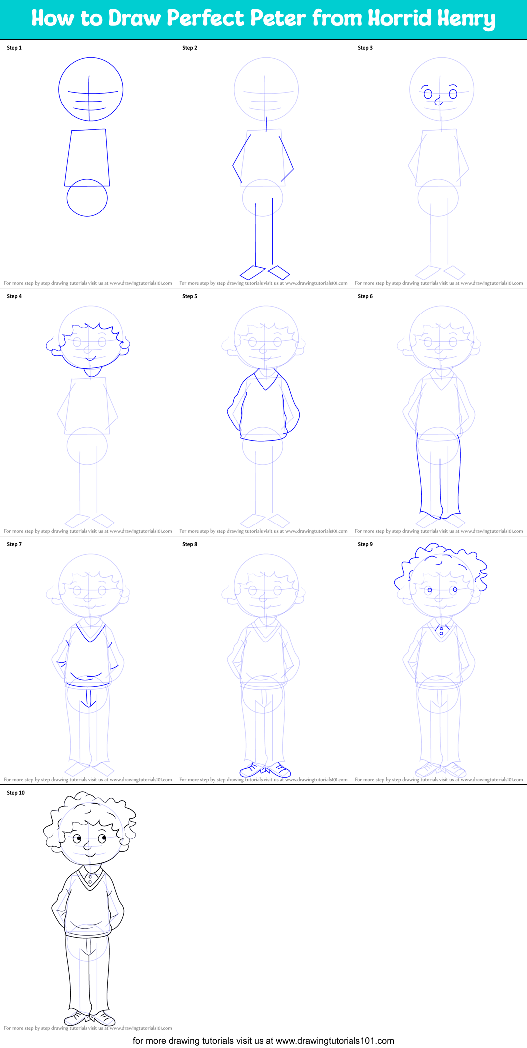 How to Draw Perfect Peter from Horrid Henry printable step