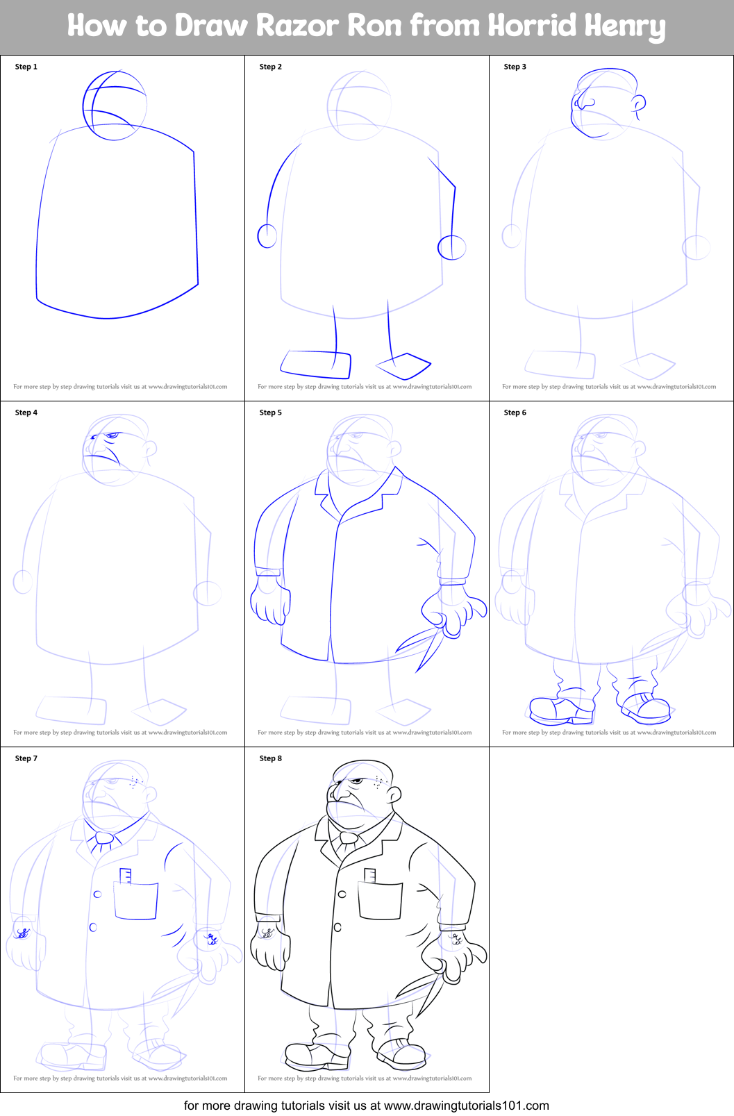 How to Draw Razor Ron from Horrid Henry Printable Step by Step