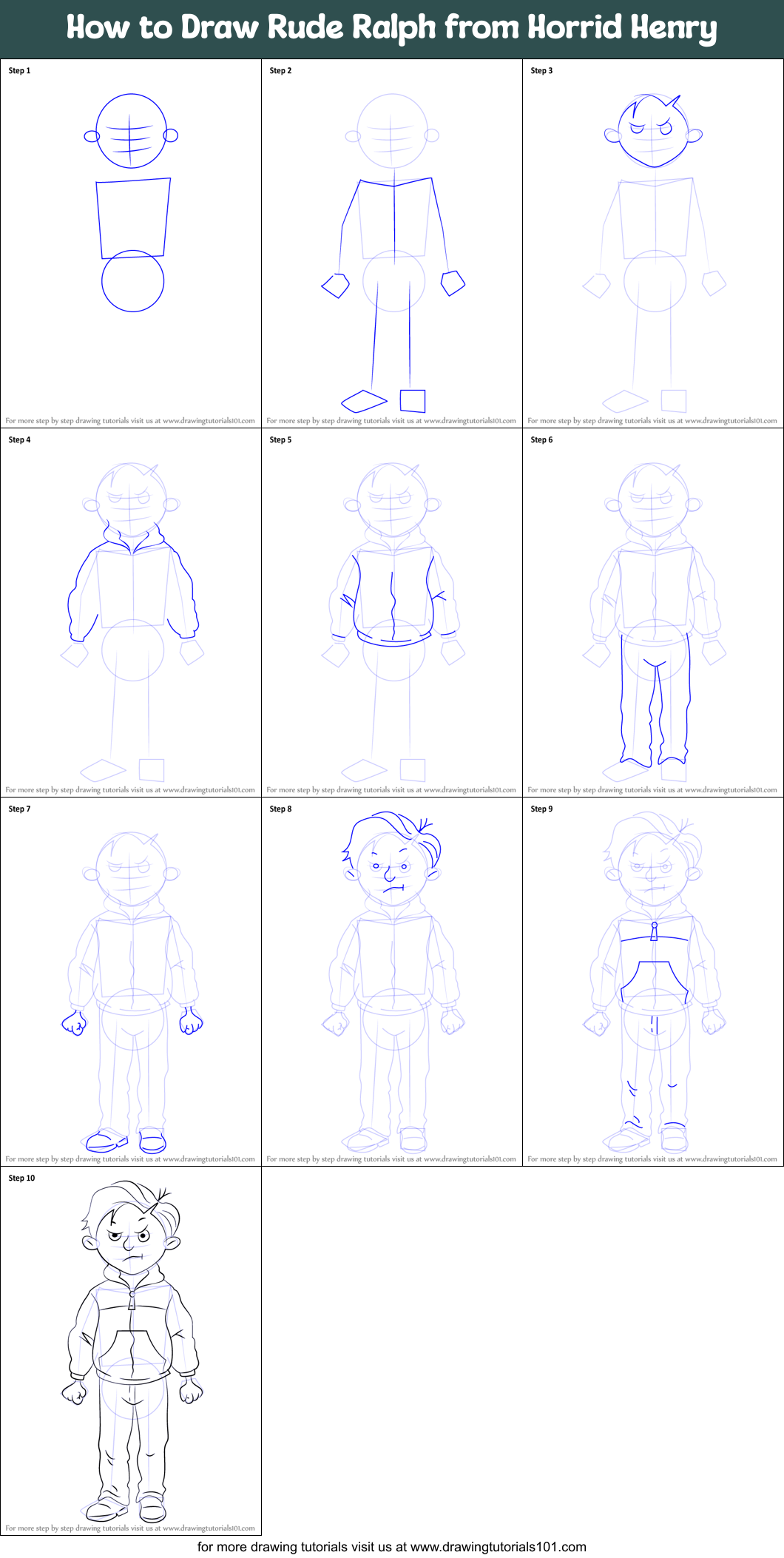 How to Draw Rude Ralph from Horrid Henry Printable Step by Step