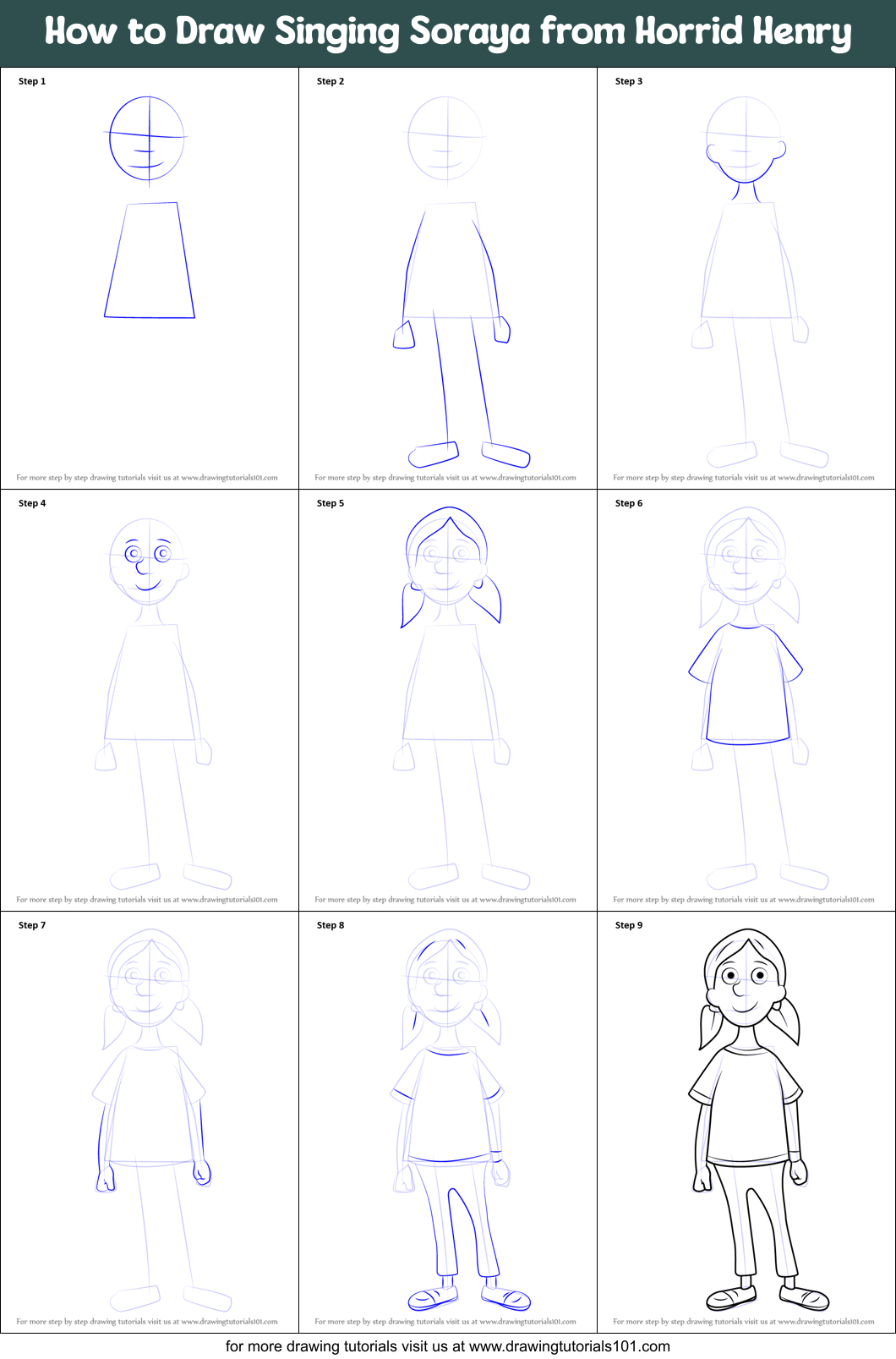 How to Draw Singing Soraya from Horrid Henry Printable Step by Step