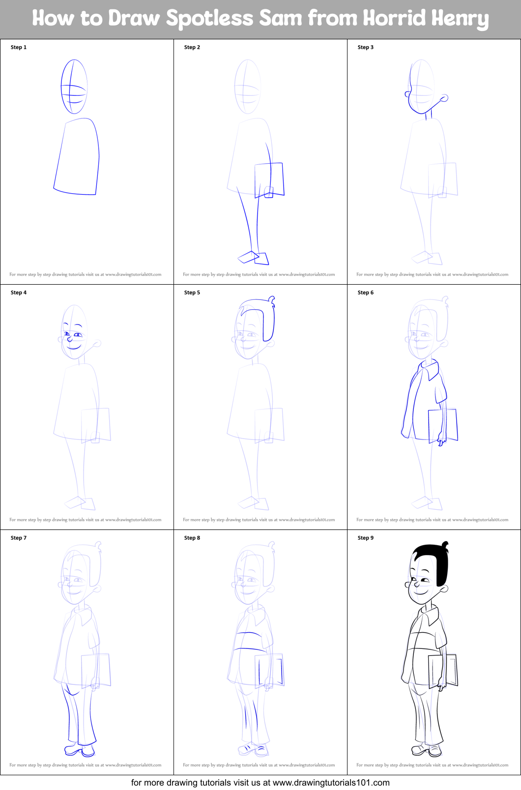 How to Draw Spotless Sam from Horrid Henry Printable Step by Step