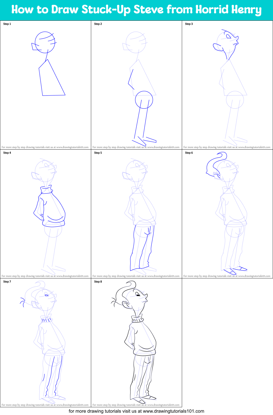 How to Draw Stuck-Up Steve from Horrid Henry Printable Step by Step