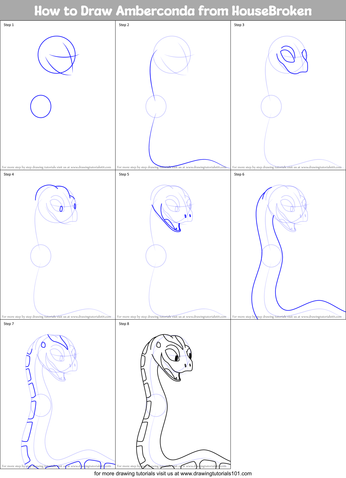 How to Draw Amberconda from HouseBroken Printable Step by Step