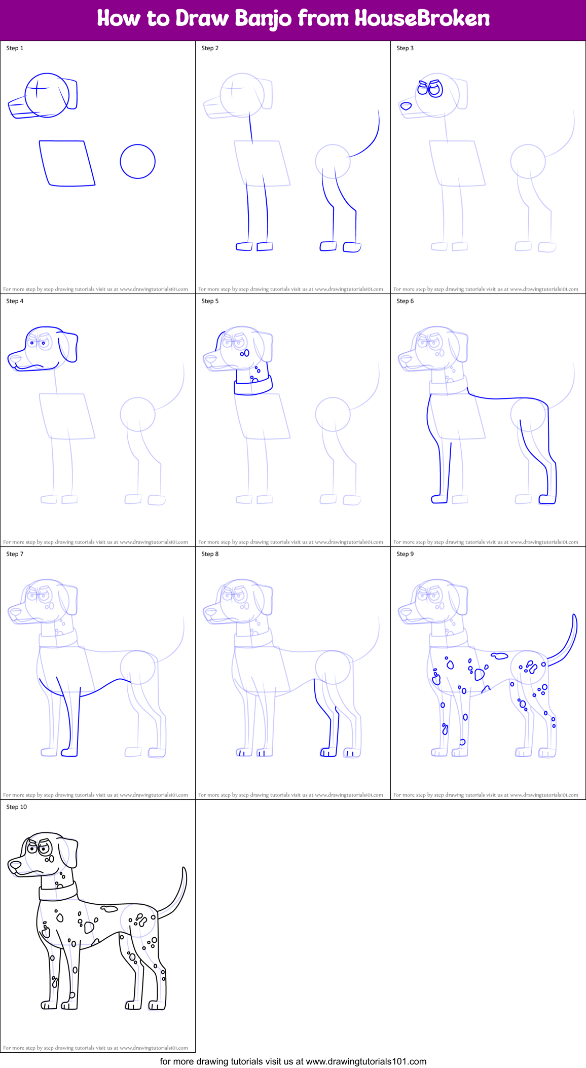 How to Draw Banjo from HouseBroken Printable Step by Step