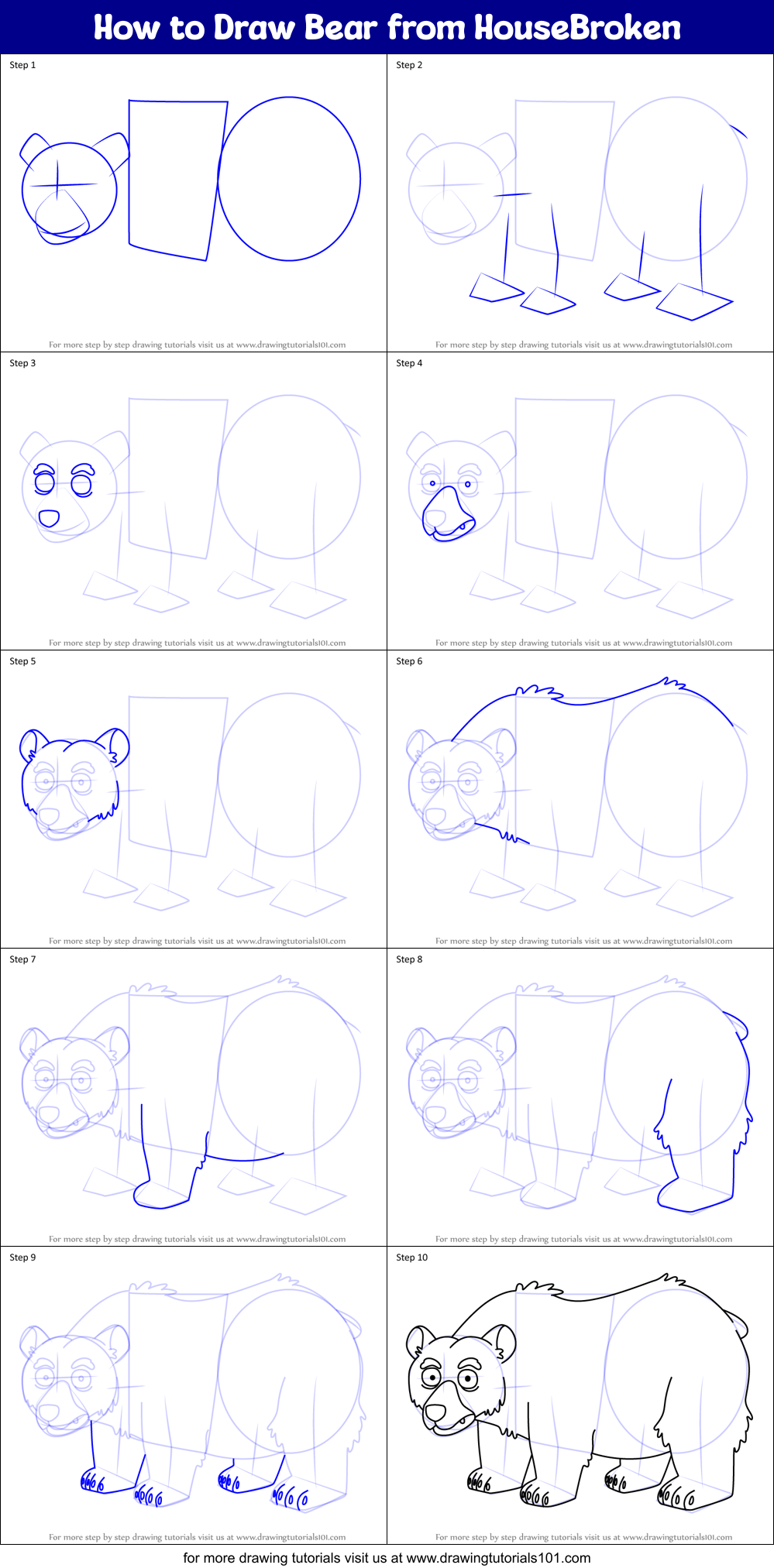 How to Draw Bear from HouseBroken Printable Step by Step
