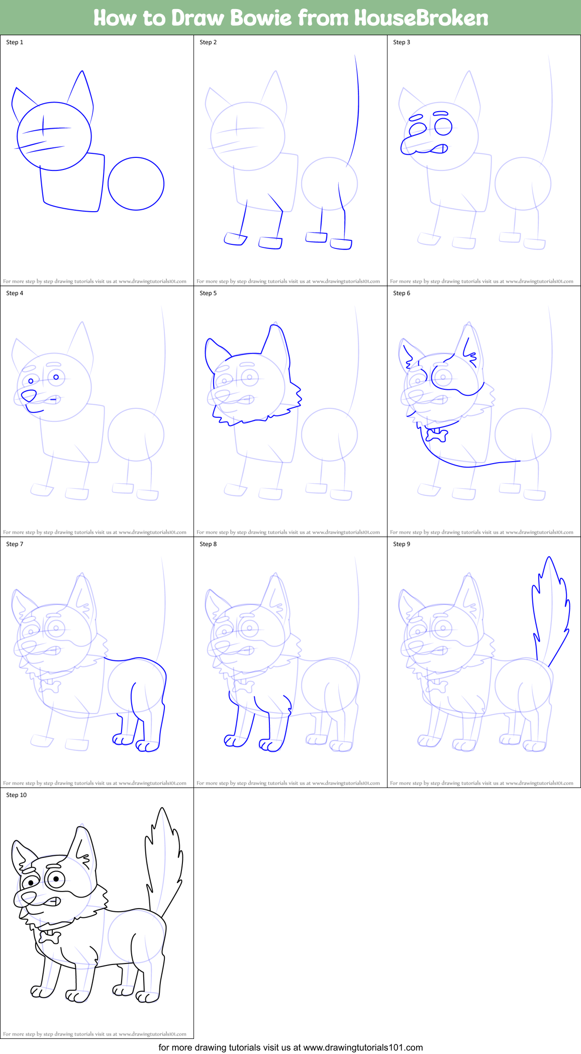 How to Draw Bowie from HouseBroken Printable Step by Step