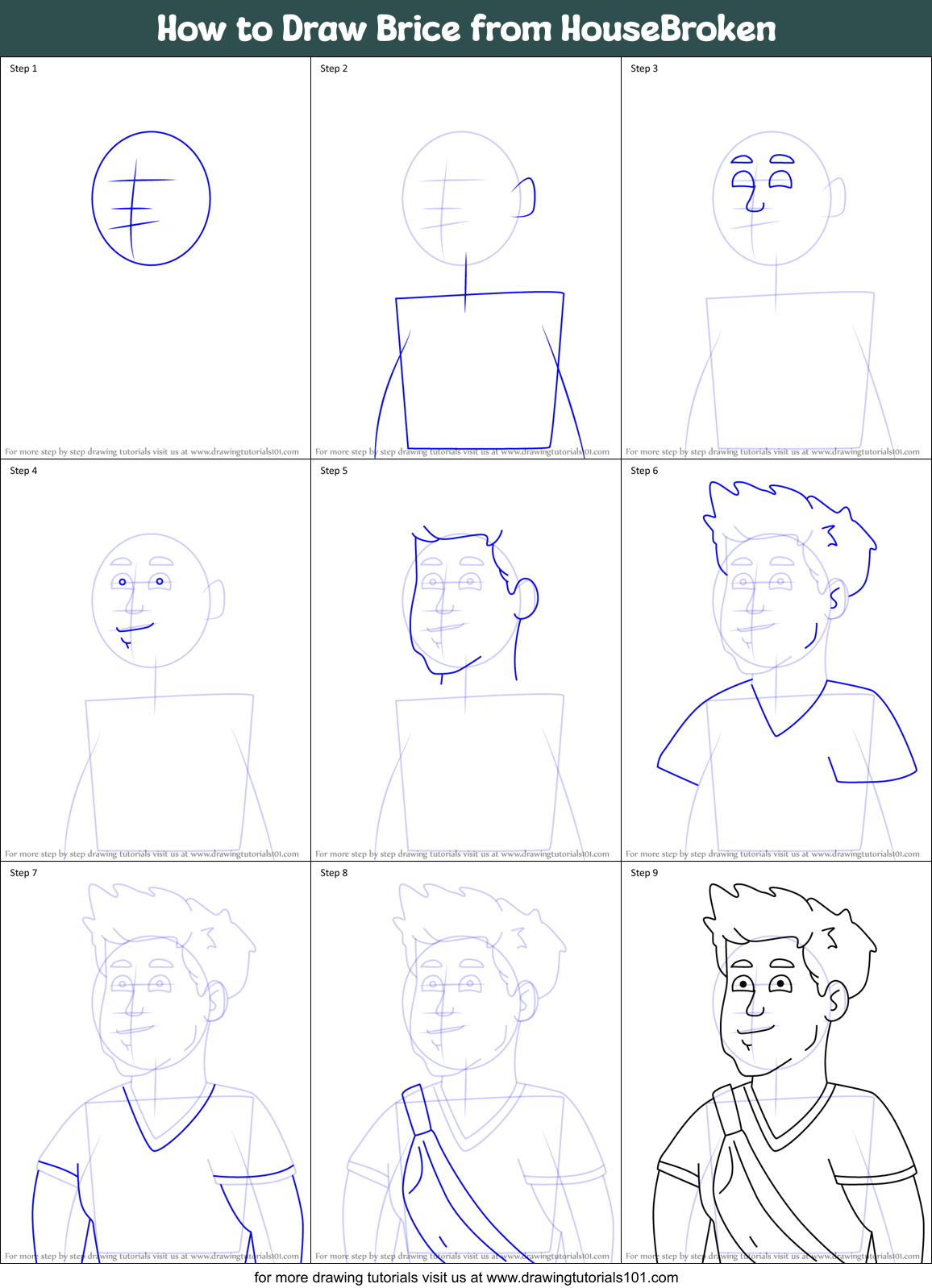 How to Draw Brice from HouseBroken Printable Step by Step