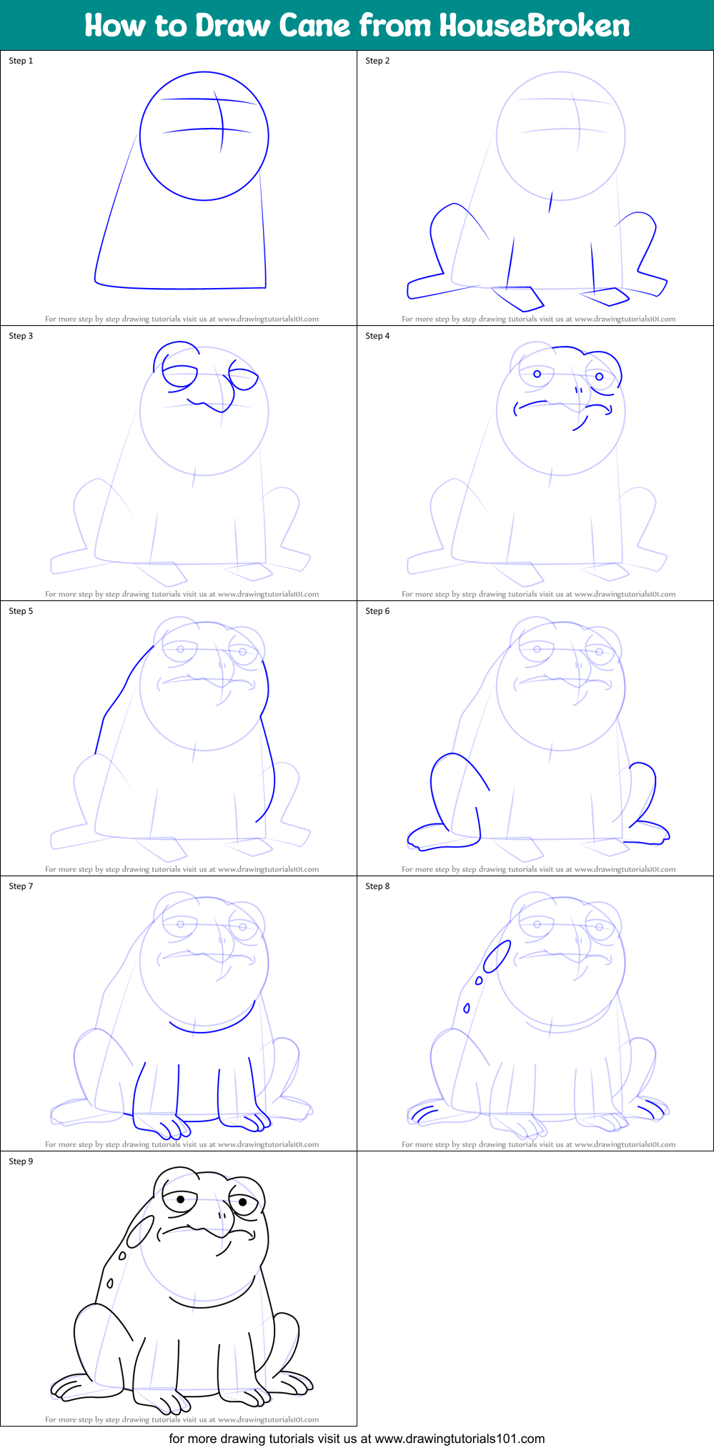 How to Draw Cane from HouseBroken Printable Step by Step