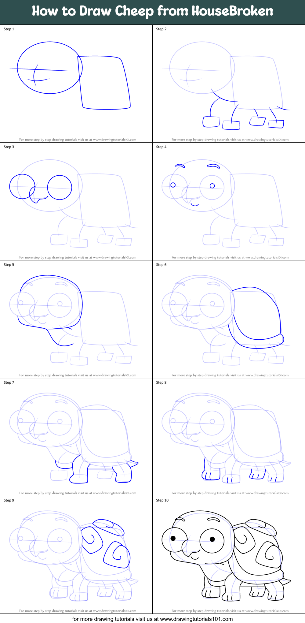 How to Draw Cheep from HouseBroken Printable Step by Step