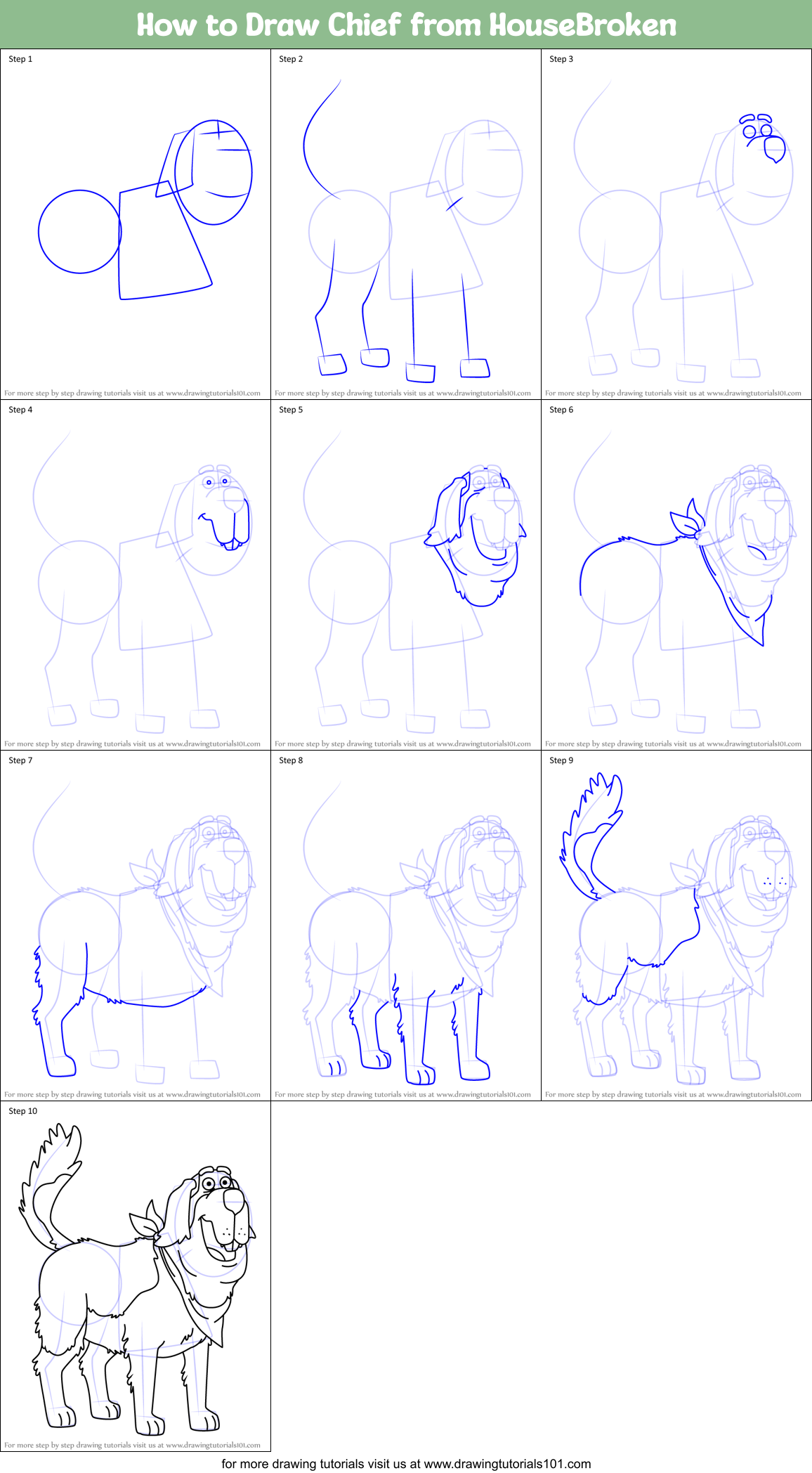 How to Draw Chief from HouseBroken Printable Step by Step