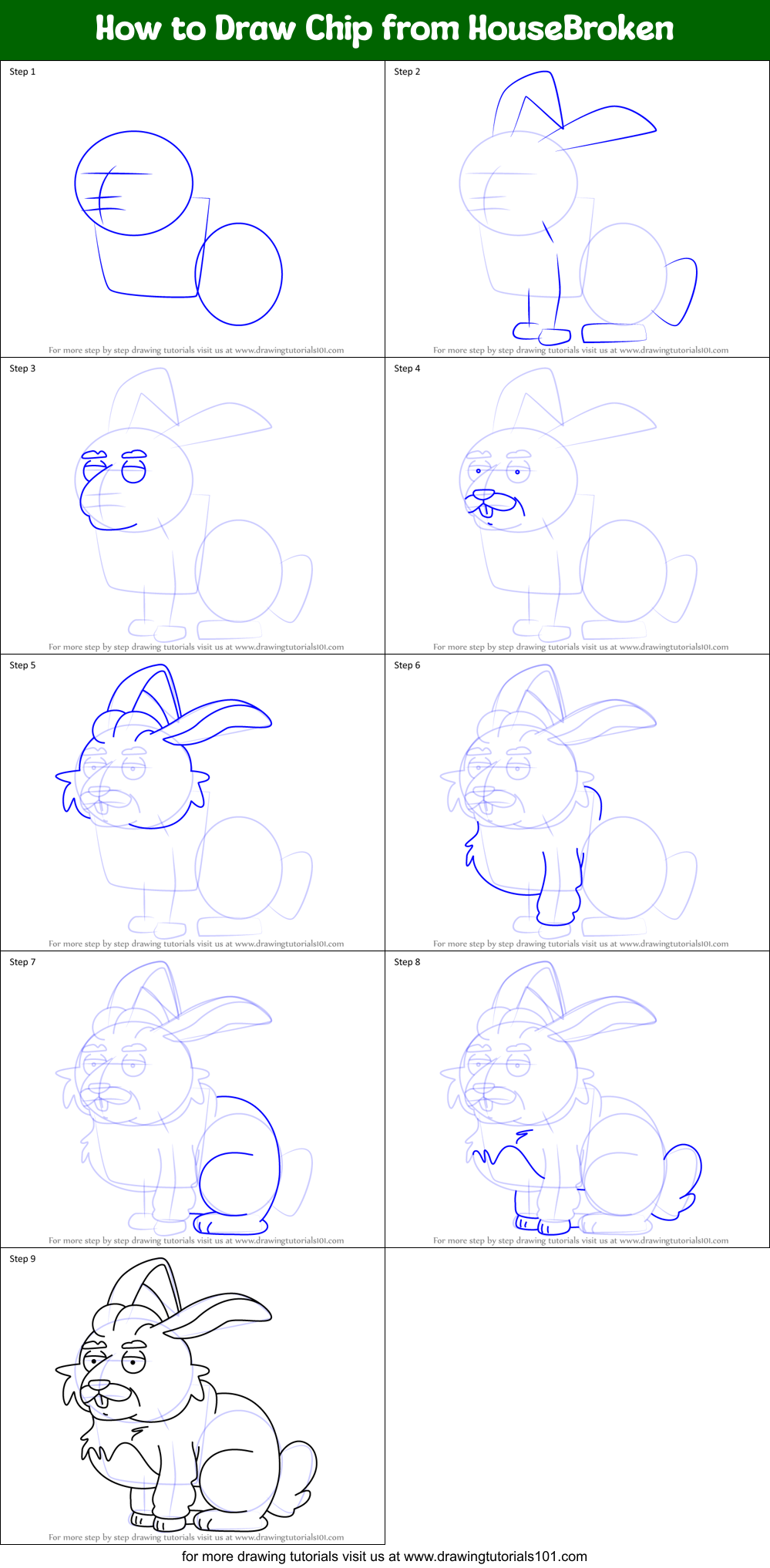 How to Draw Chip from HouseBroken Printable Step by Step