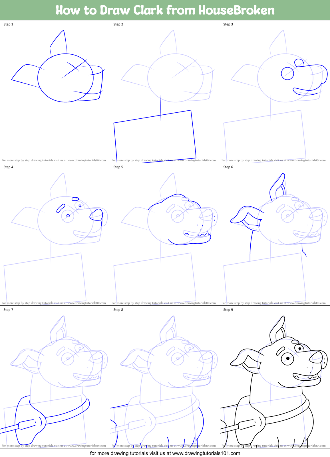 How to Draw Clark from HouseBroken Printable Step by Step
