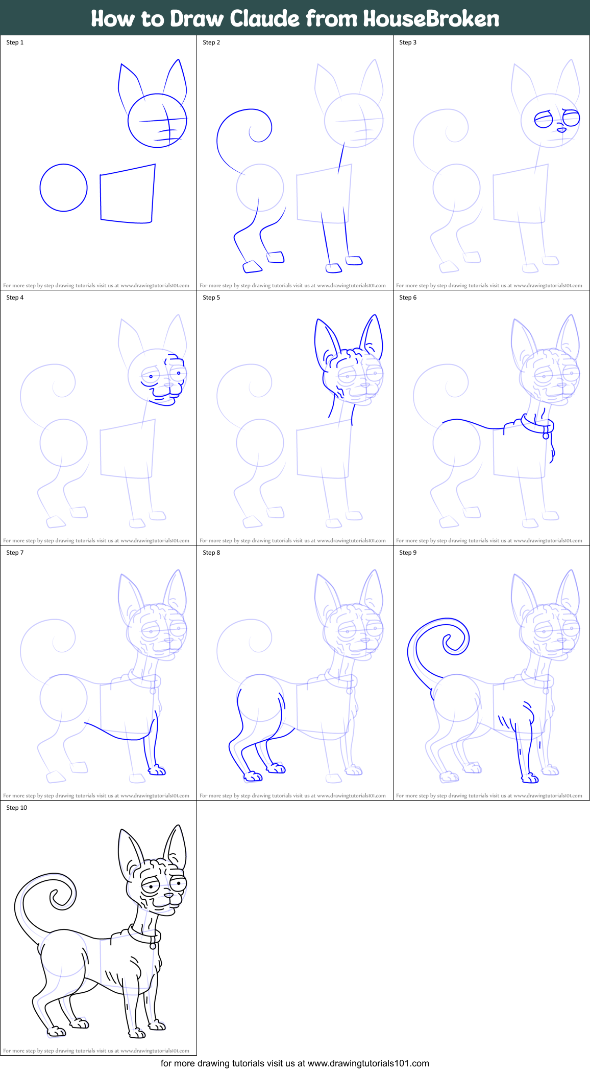 How to Draw Claude from HouseBroken Printable Step by Step