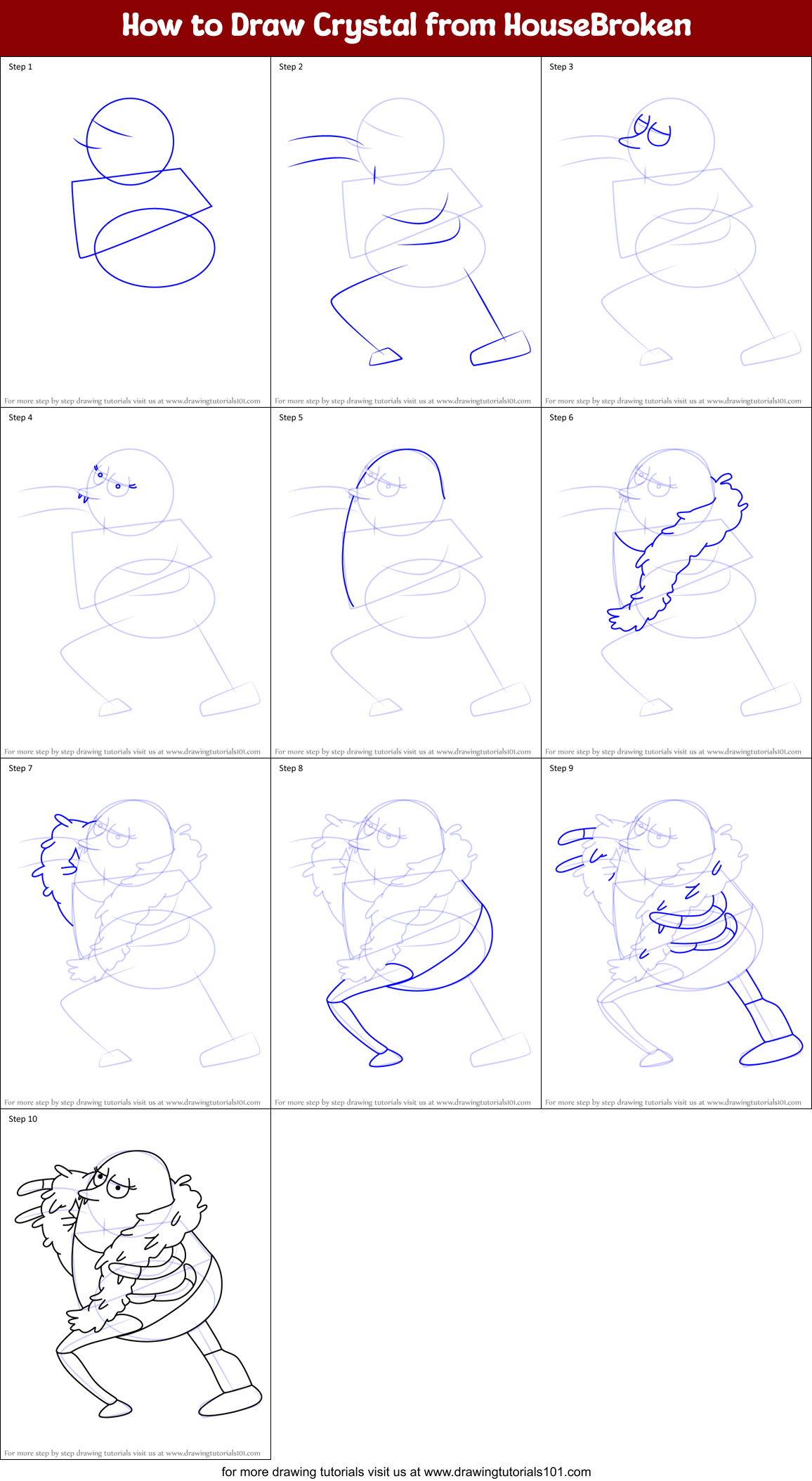 How to Draw Crystal from HouseBroken Printable Step by Step