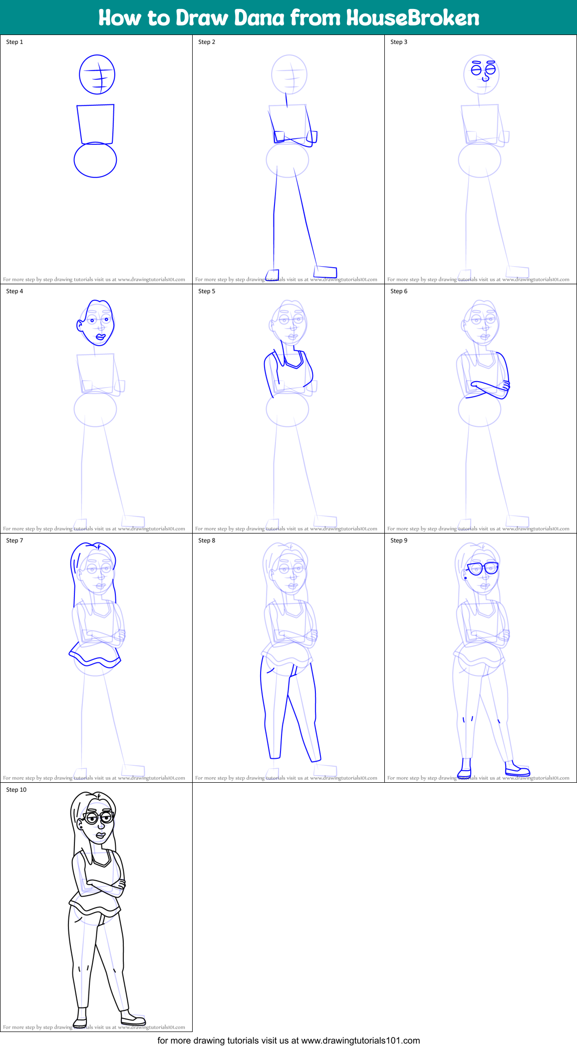 How to Draw Dana from HouseBroken Printable Step by Step