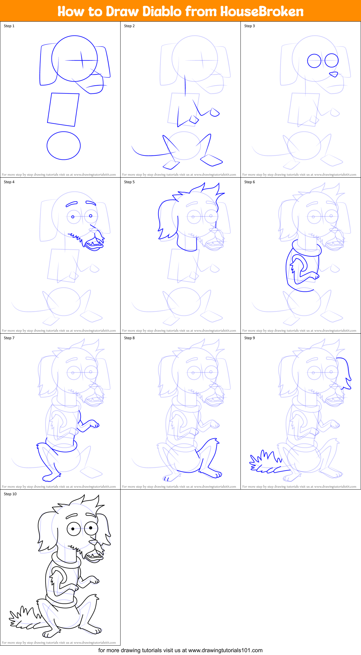 How to Draw Diablo from HouseBroken Printable Step by Step