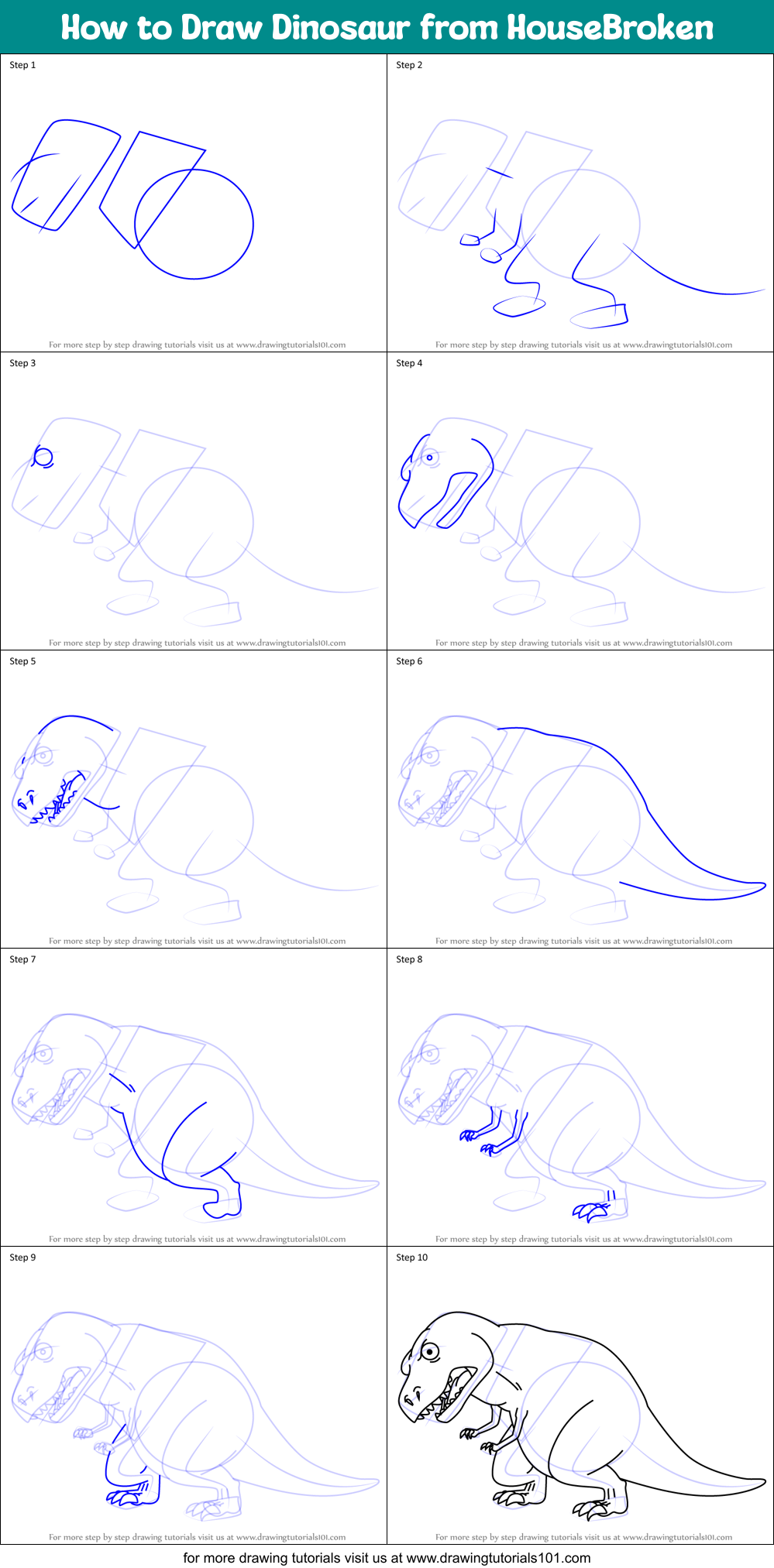 How to Draw Dinosaur from HouseBroken Printable Step by Step