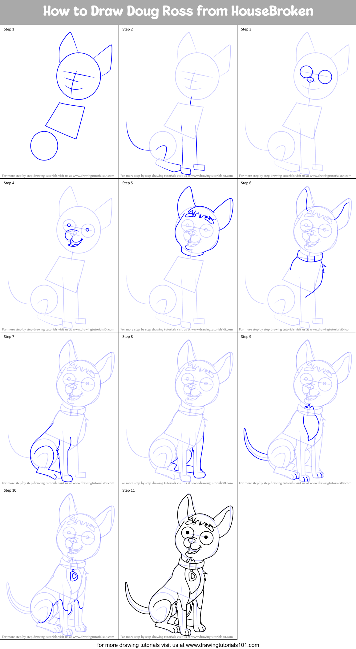 How to Draw Doug Ross from HouseBroken Printable Step by Step