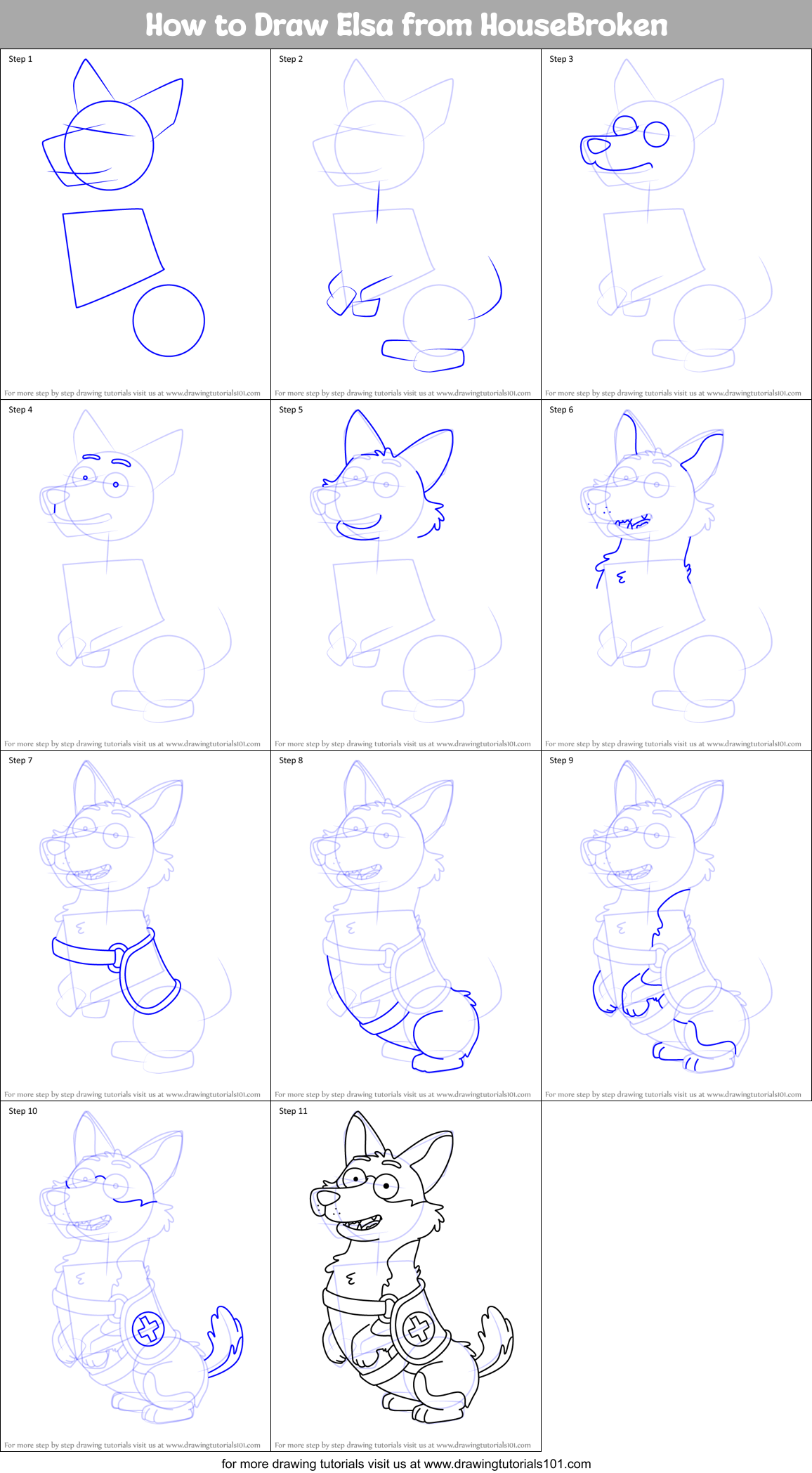 How to Draw Elsa from HouseBroken Printable Step by Step