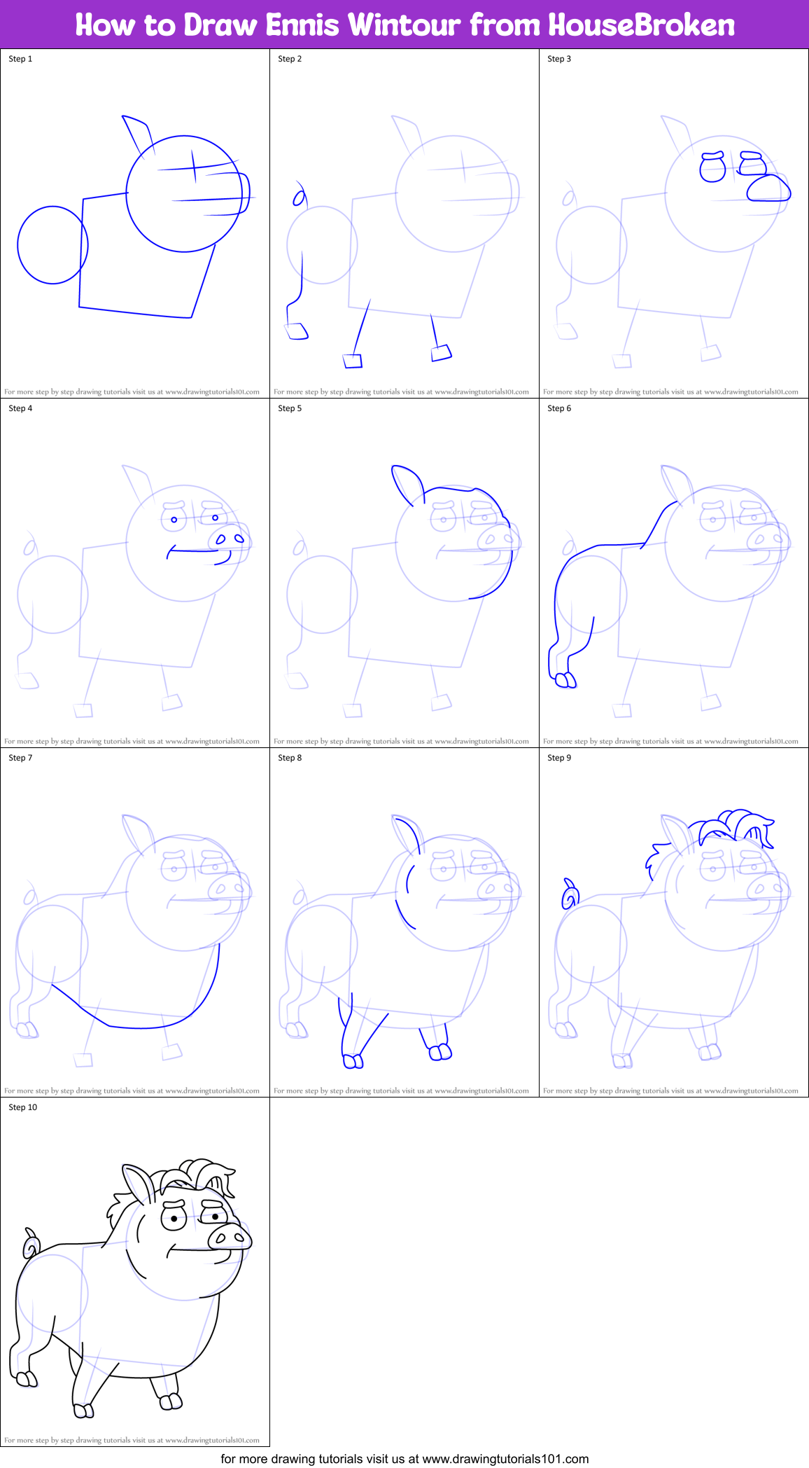 How to Draw Ennis Wintour from HouseBroken Printable Step by Step