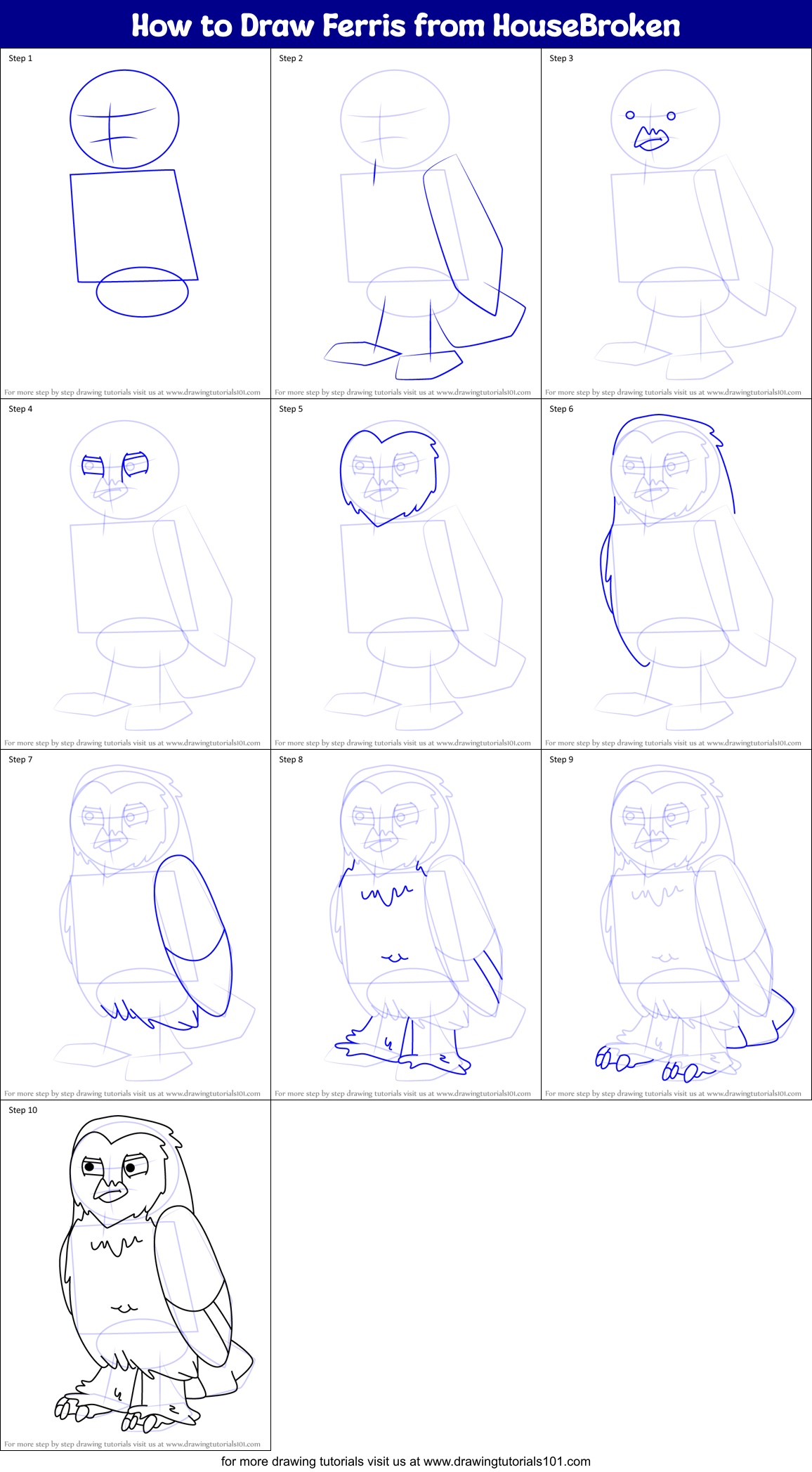 How to Draw Ferris from HouseBroken Printable Step by Step