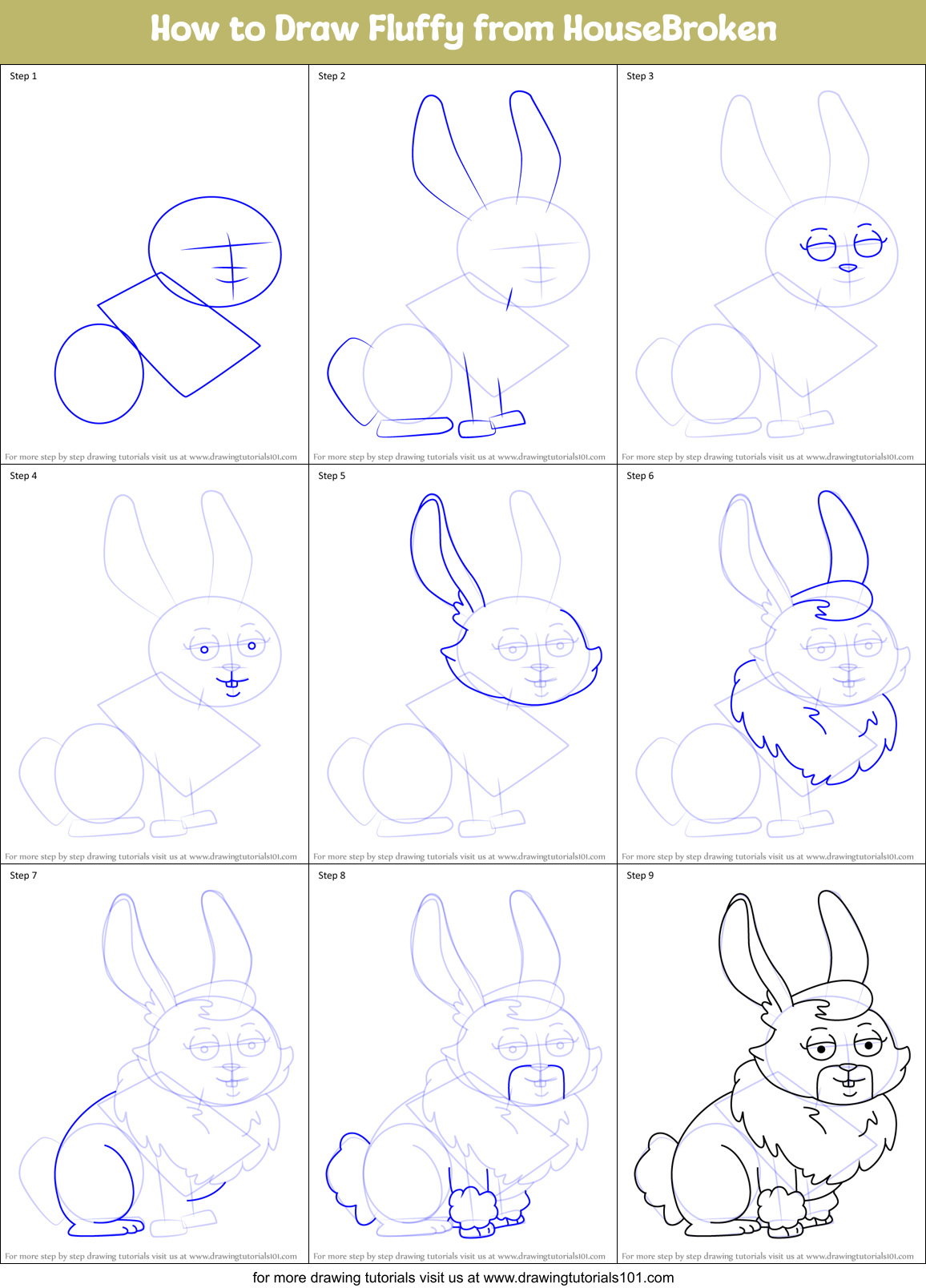 How to Draw Fluffy from HouseBroken Printable Step by Step