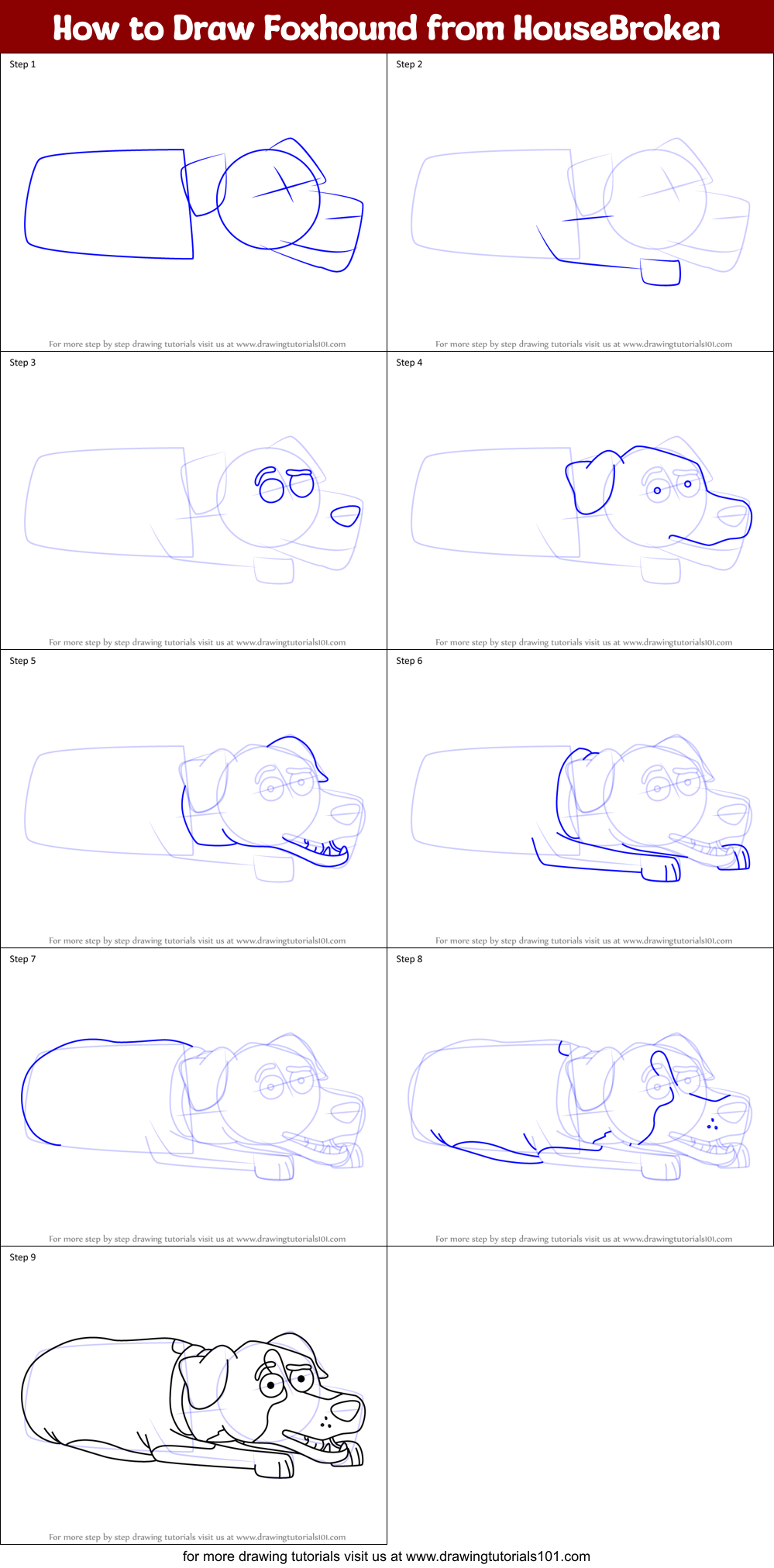 How to Draw Foxhound from HouseBroken Printable Step by Step
