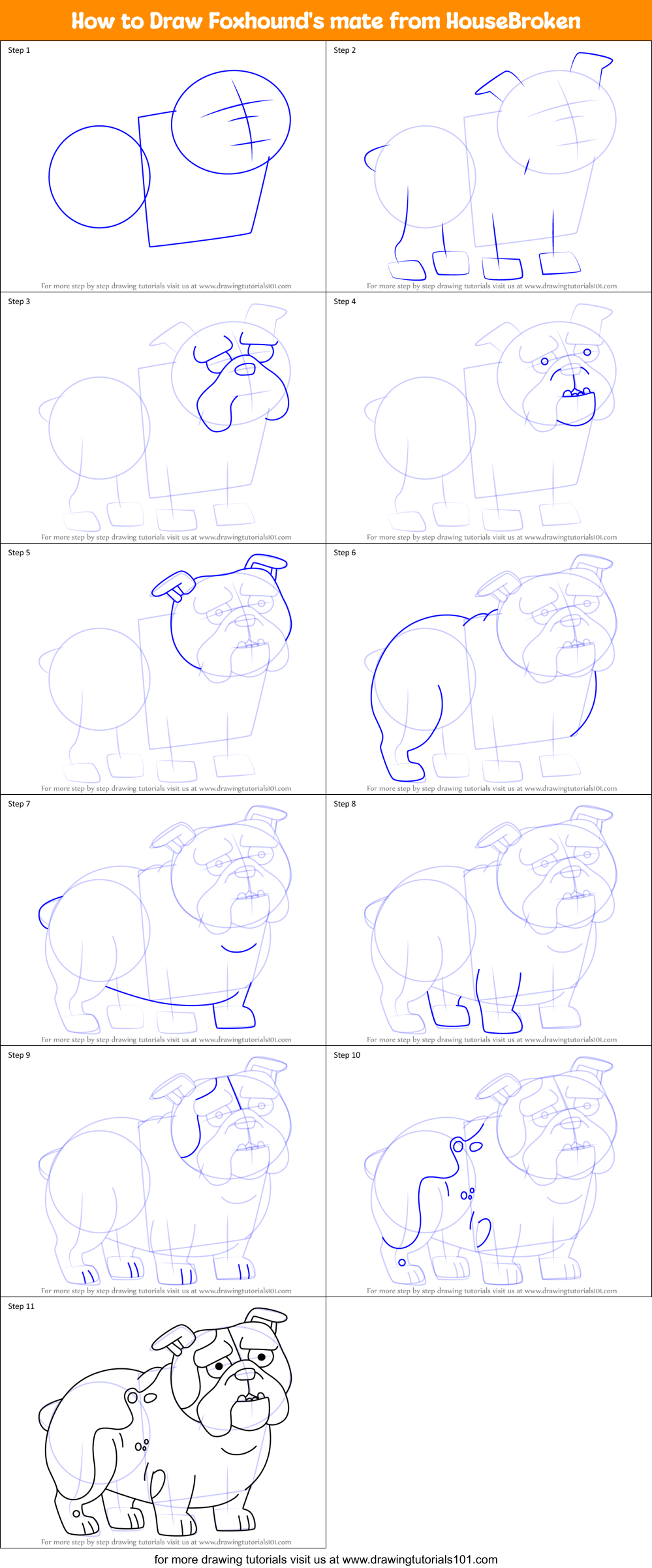 How to Draw Foxhound's mate from HouseBroken Printable Step by Step