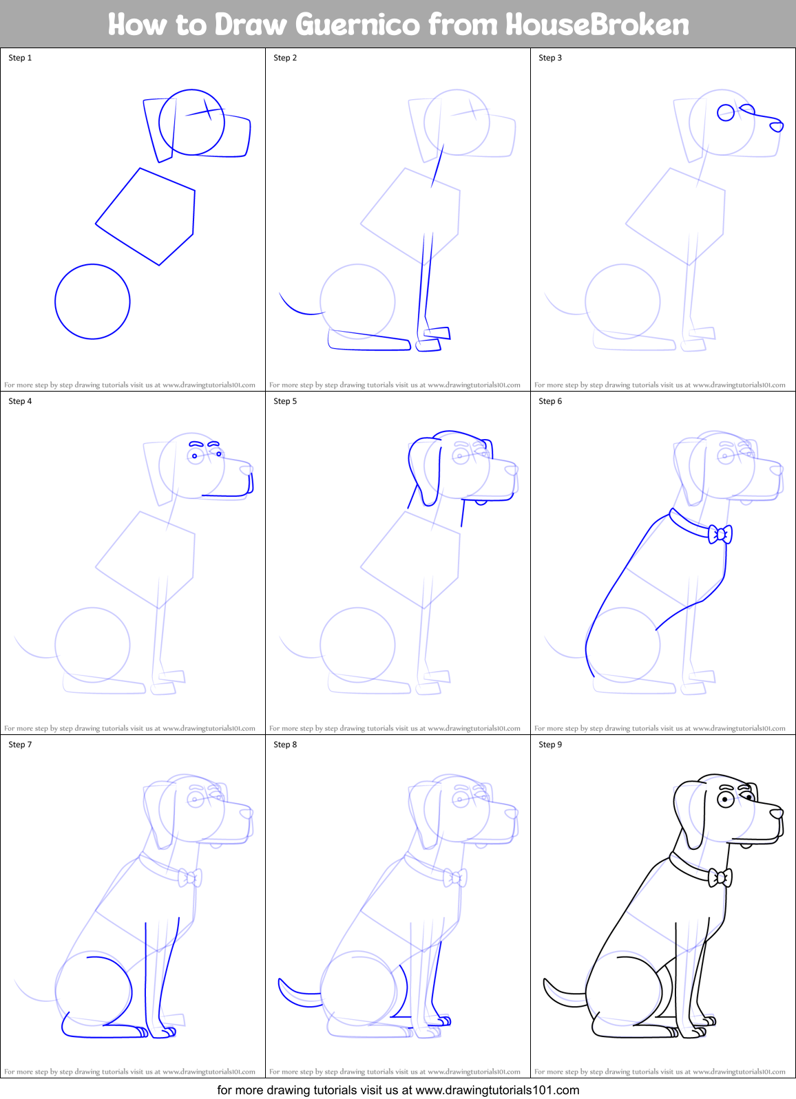 How to Draw Guernico from HouseBroken Printable Step by Step