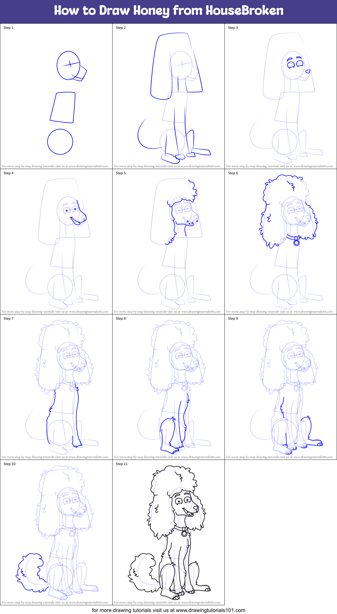How to Draw Honey from HouseBroken Printable Step by Step