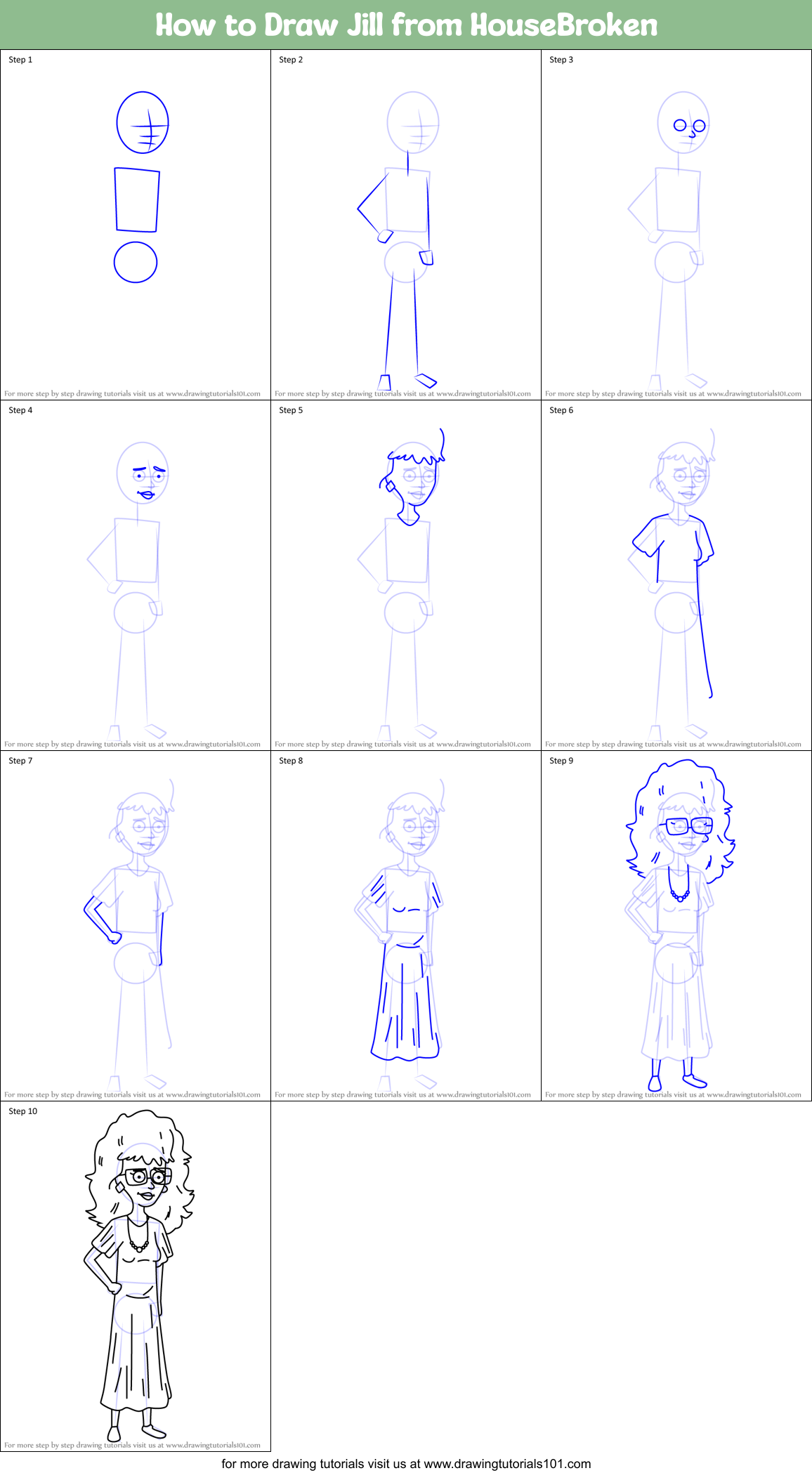 How to Draw Jill from HouseBroken Printable Step by Step