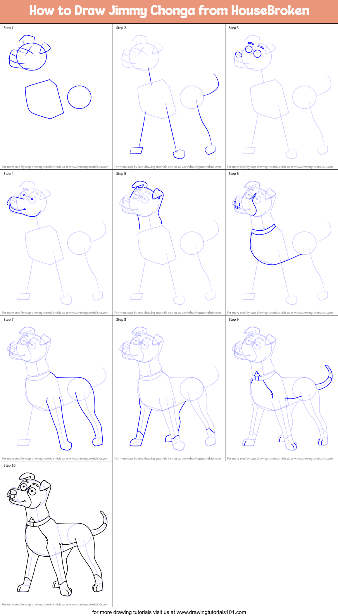 How to Draw Jimmy Chonga from HouseBroken Printable Step by Step