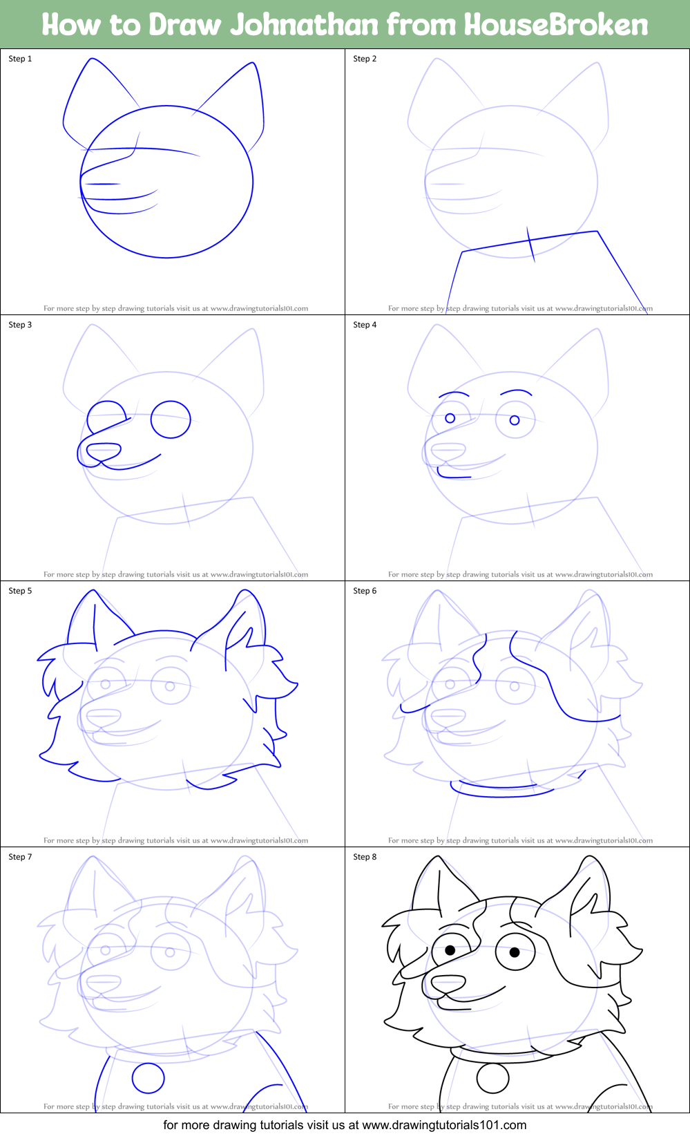 How to Draw Johnathan from HouseBroken Printable Step by Step